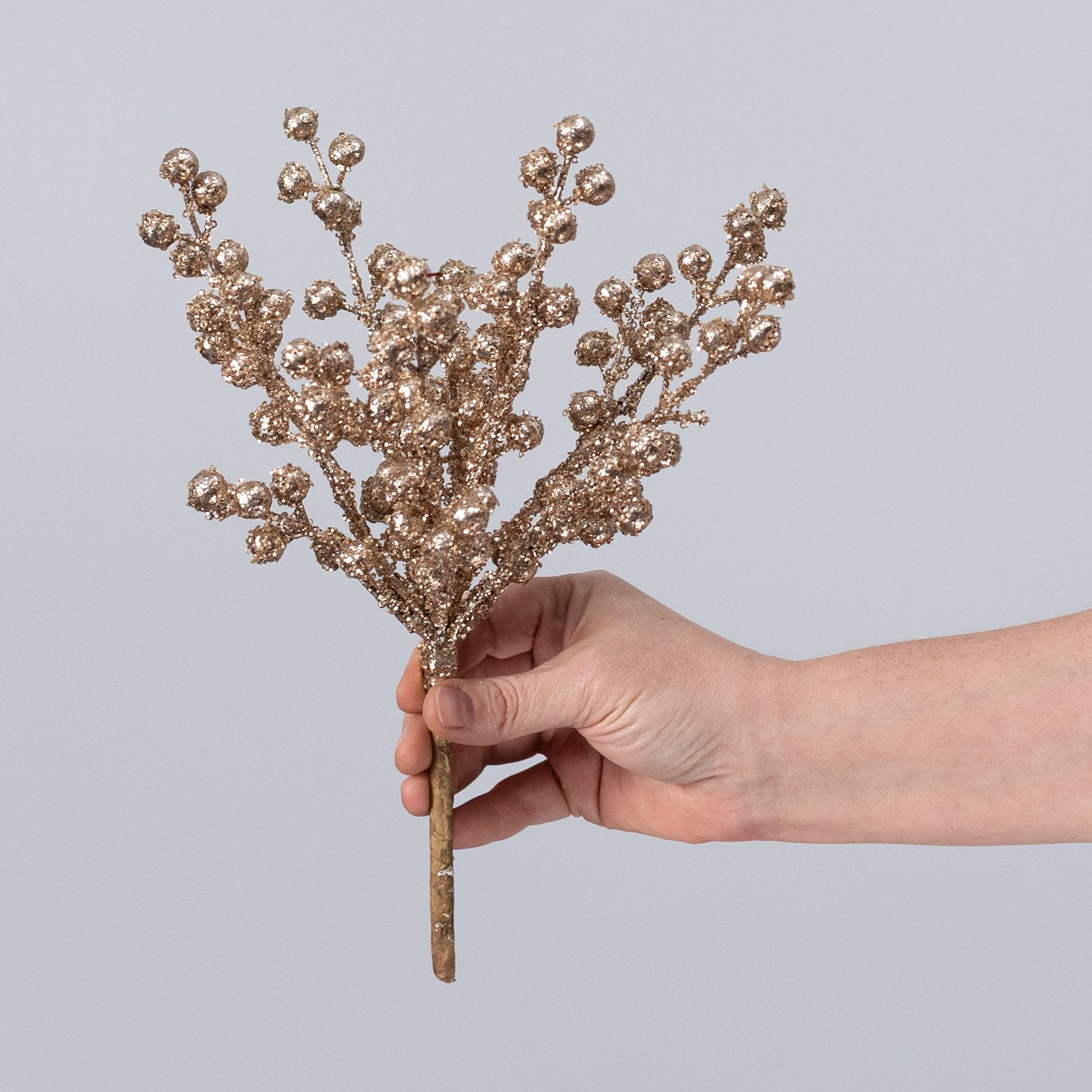 12" Glittered & Sequined Berry Bush: Champagne Gold (6 Stem) detail photo 3