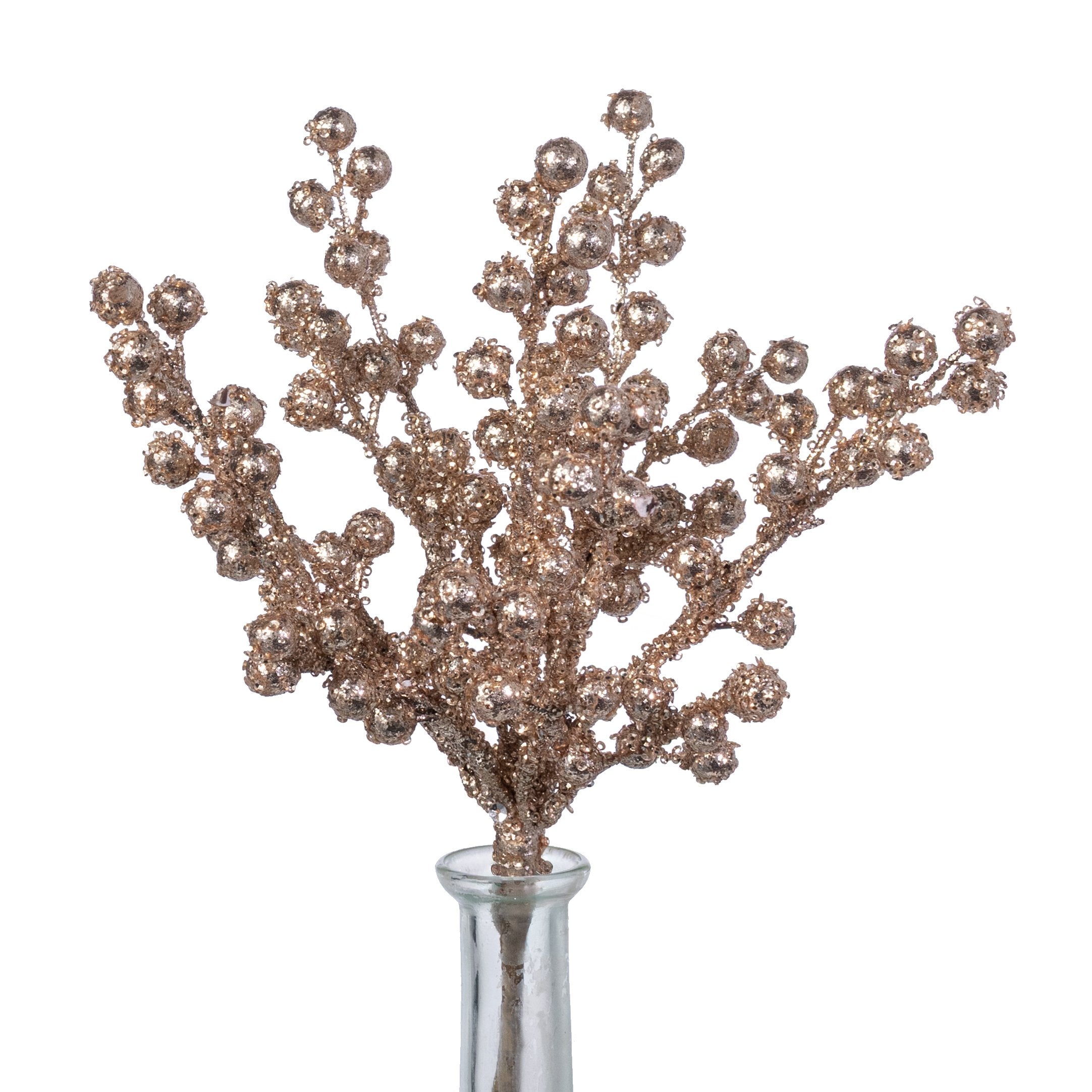 12" Glittered & Sequined Berry Bush: Champagne Gold (6 Stem) Item Number: 86786CH