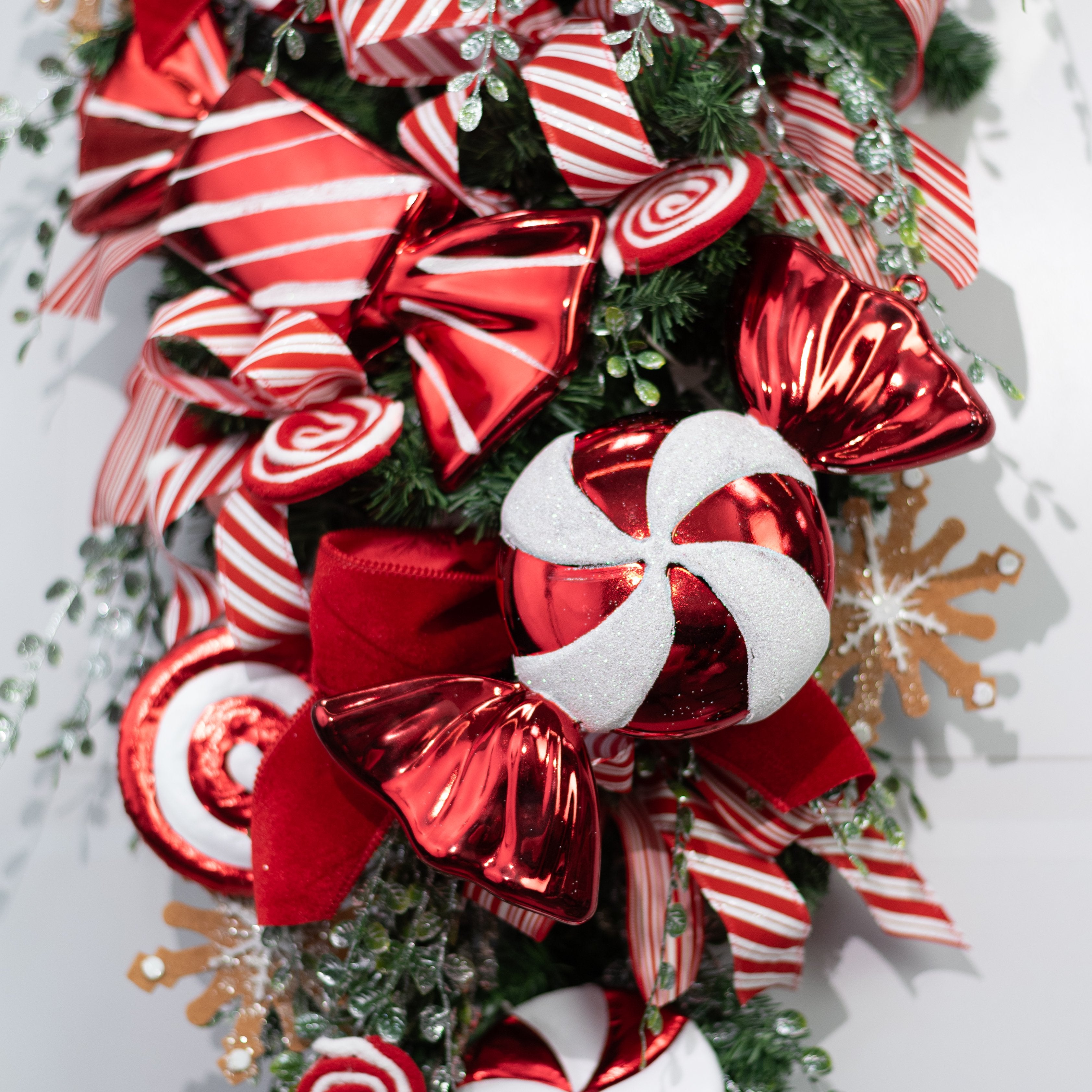 12" Hanging Peppermint Candy Ornament: Red & White Lifestyle Photo