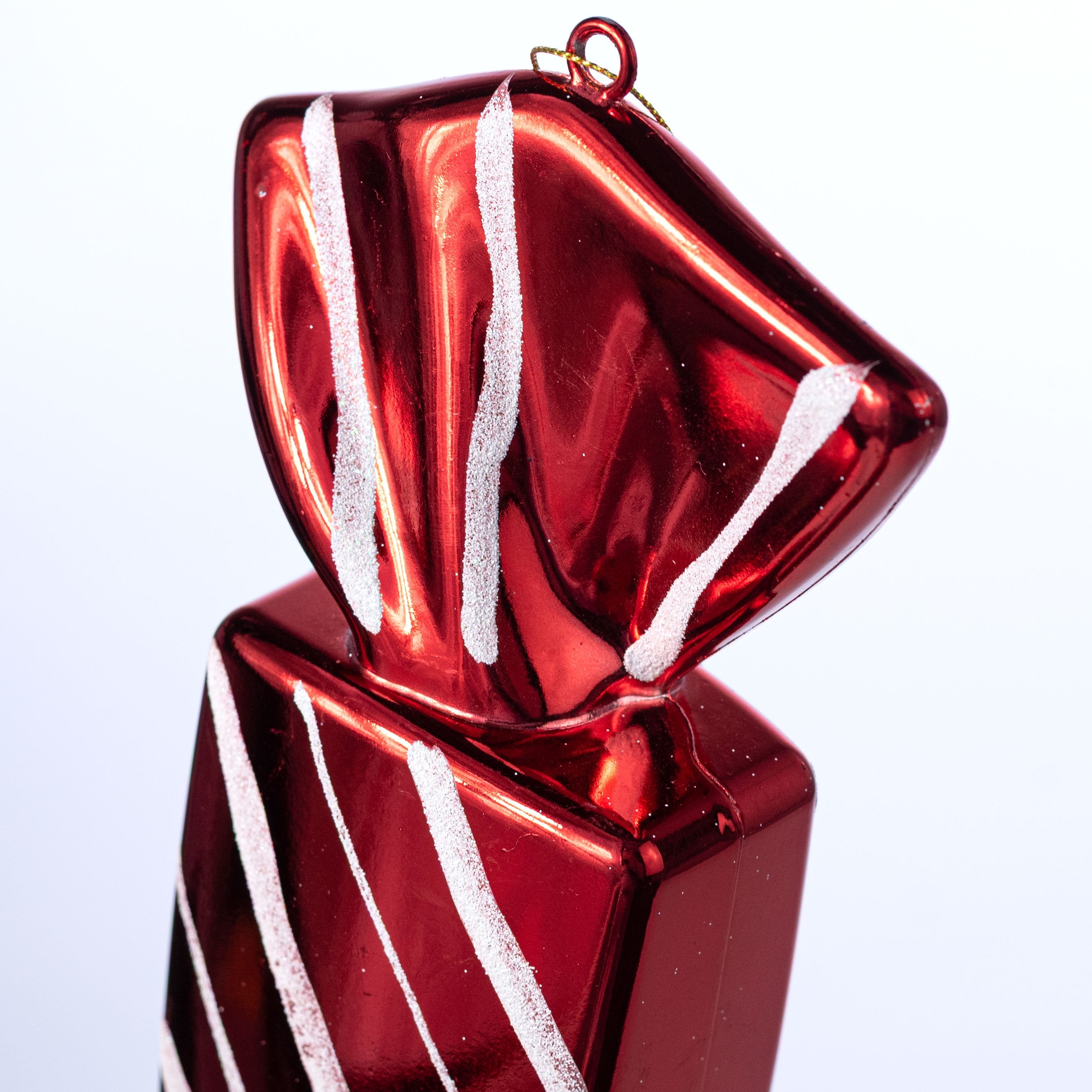 12" Hanging Wrapped Candy Ornament: Red & White detail photo 3