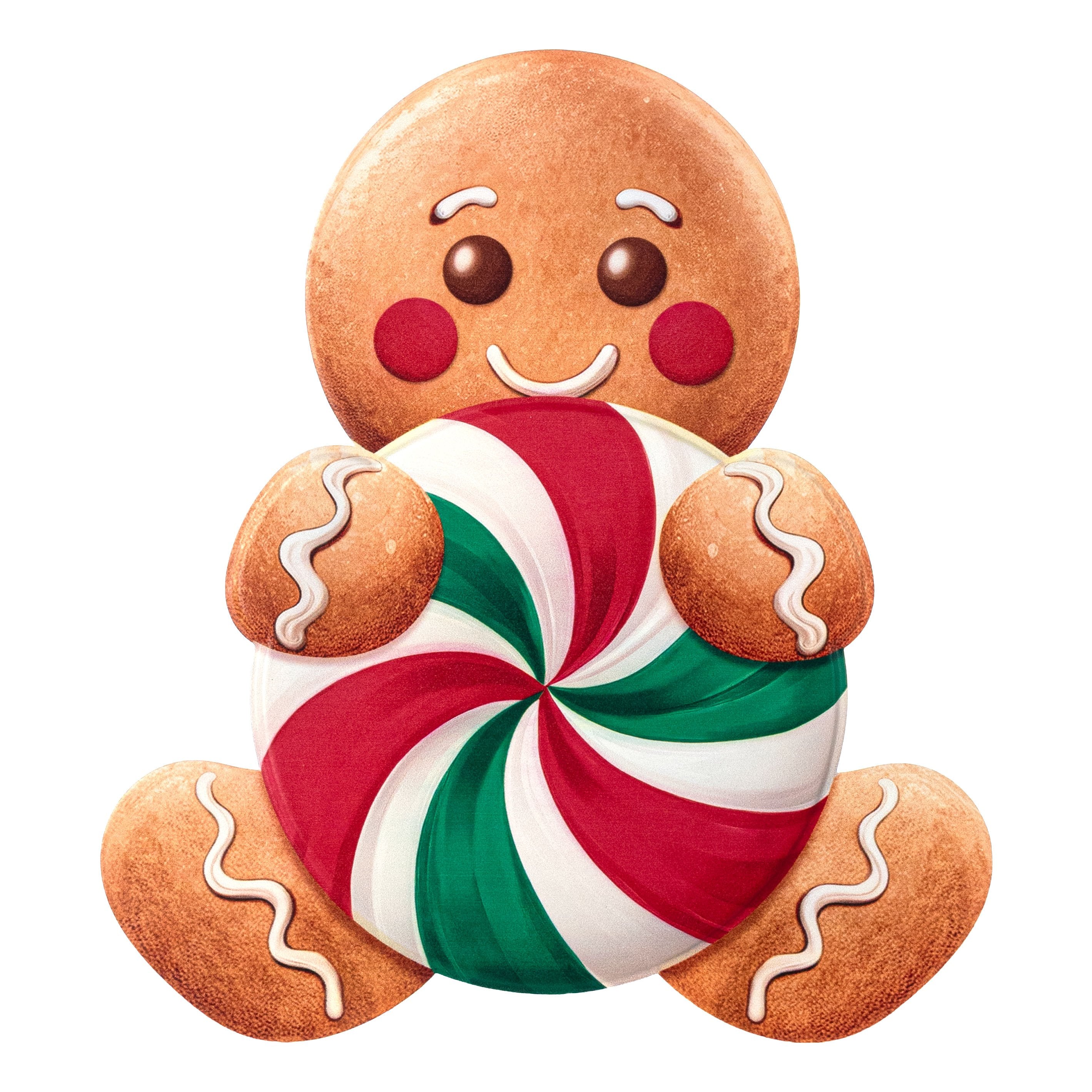 12" Metal Embossed Gingerbread Man Hanger: Green Peppermint Item Number: MD176983