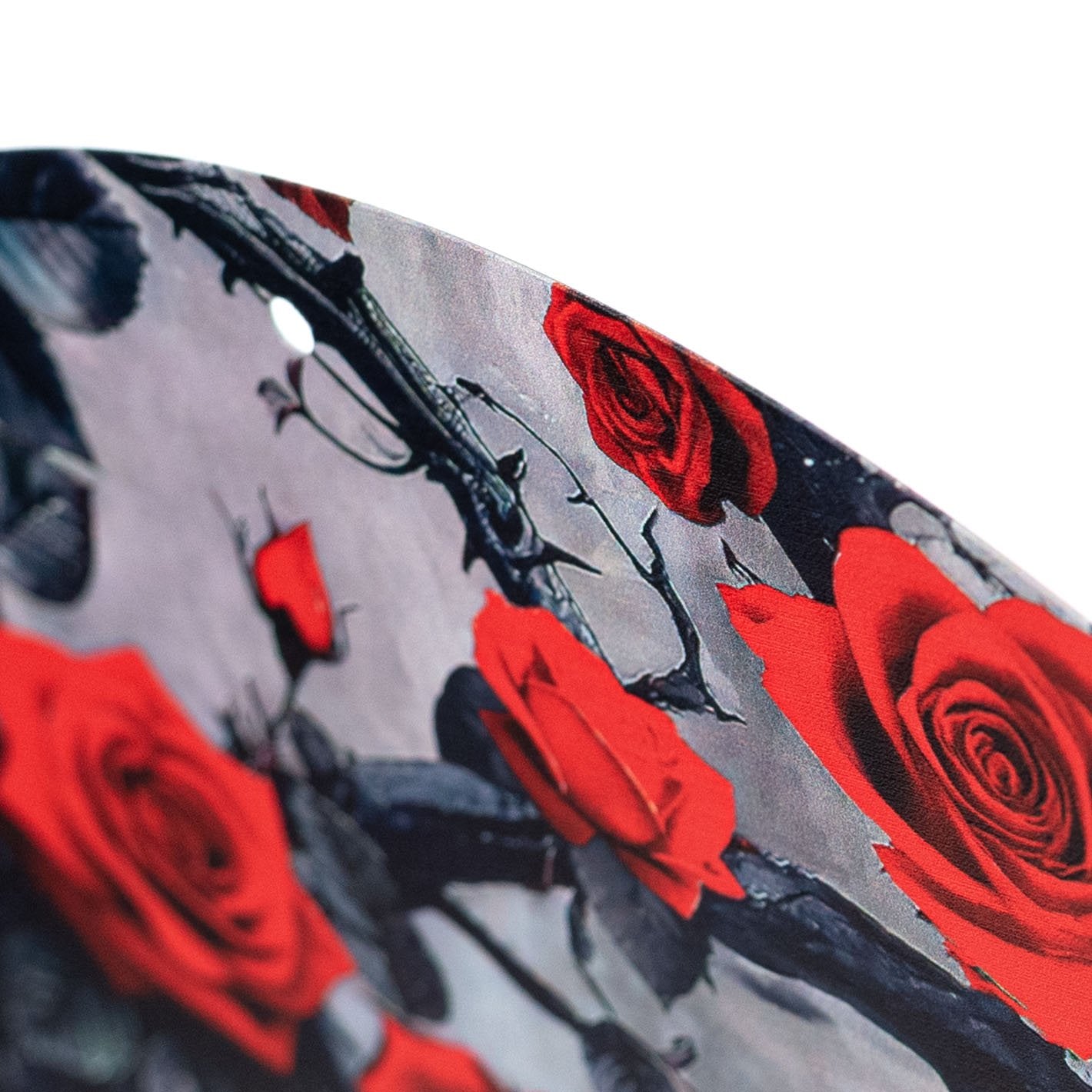 12" Round Metal Sign: Black & Red Roses Welcome Skeleton detail photo 3