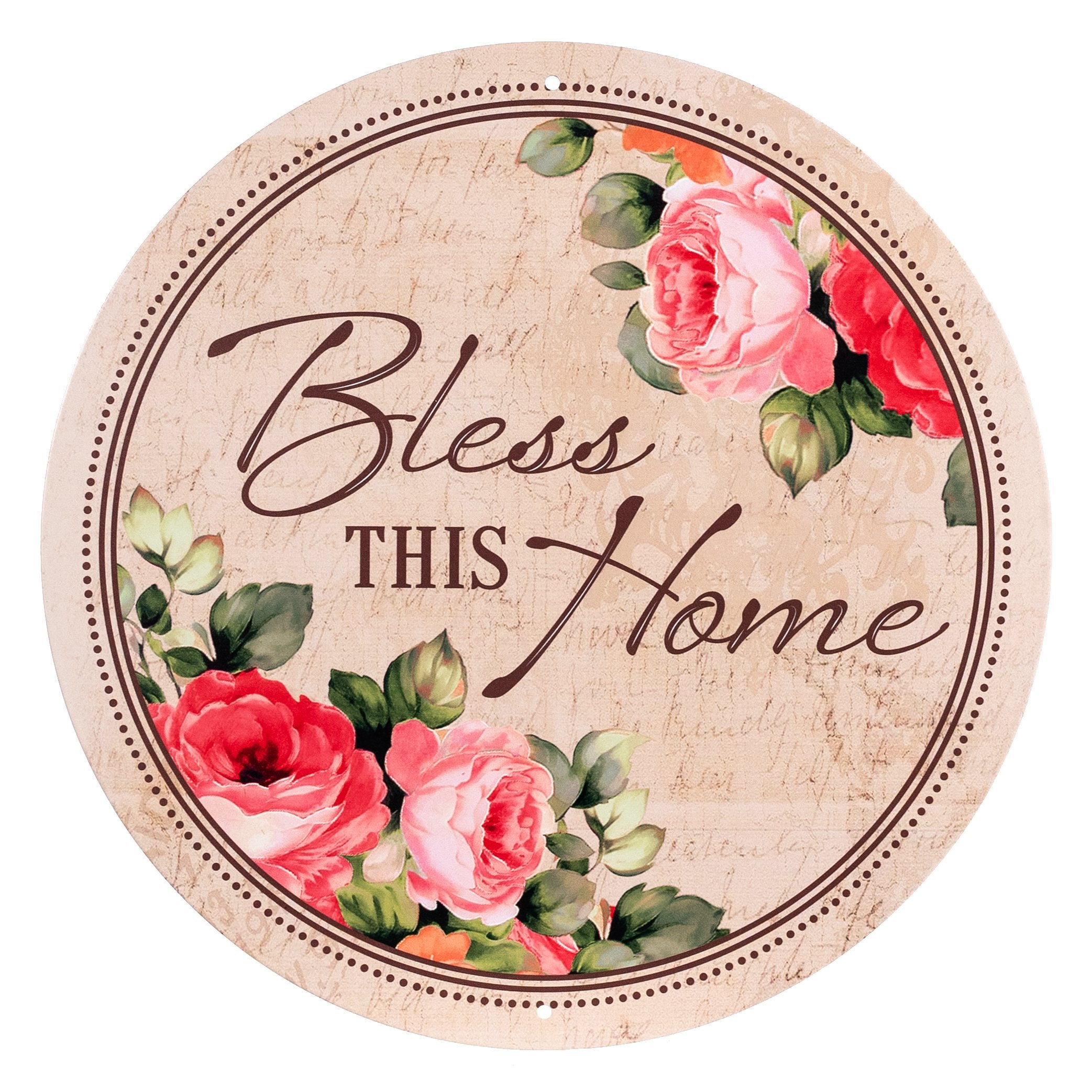 12" Round Metal Sign: Bless This Home Floral Item Number: MD1806H7