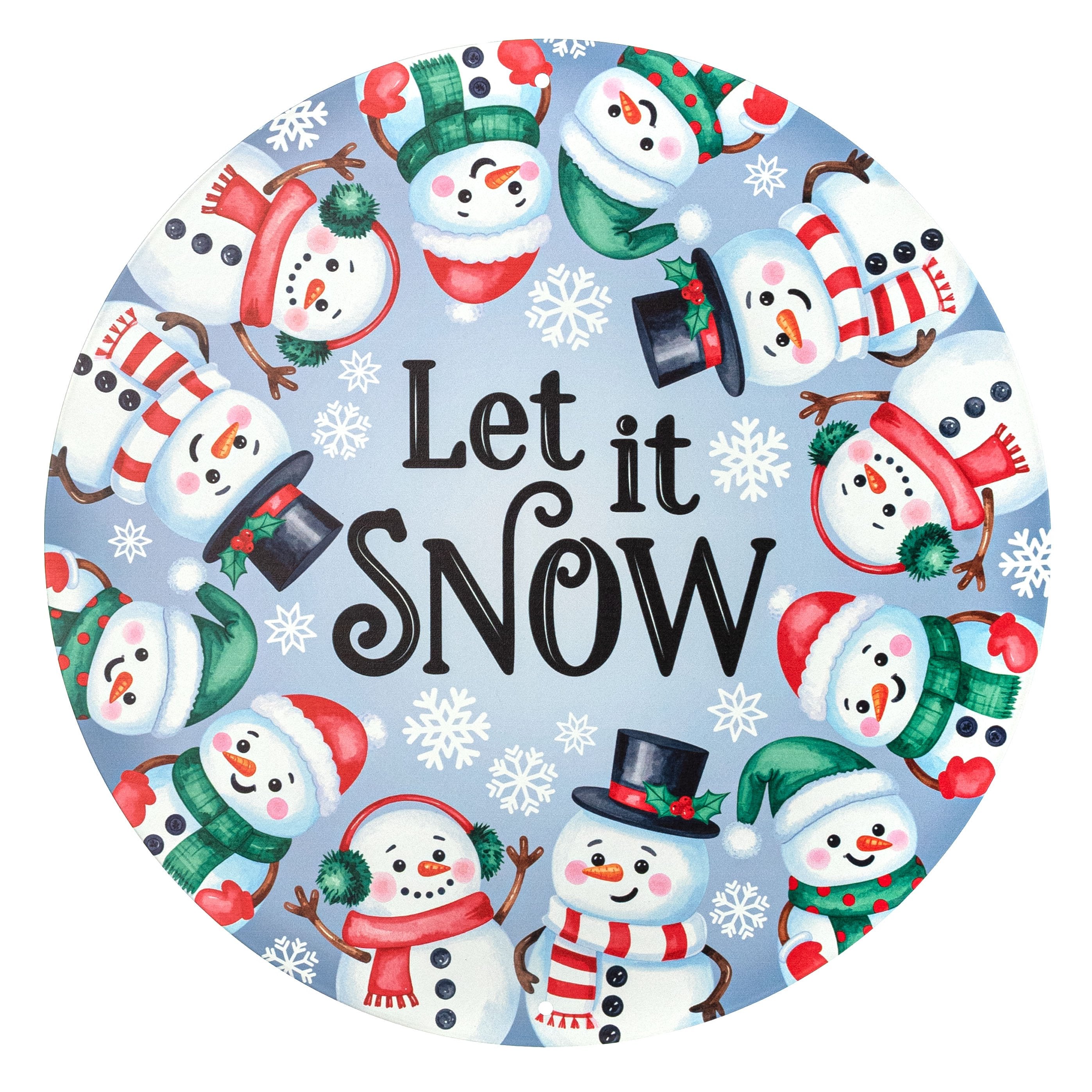 12" Round Metal Sign: Blue Let it Snow Snowmen Item Number: MD1896M2