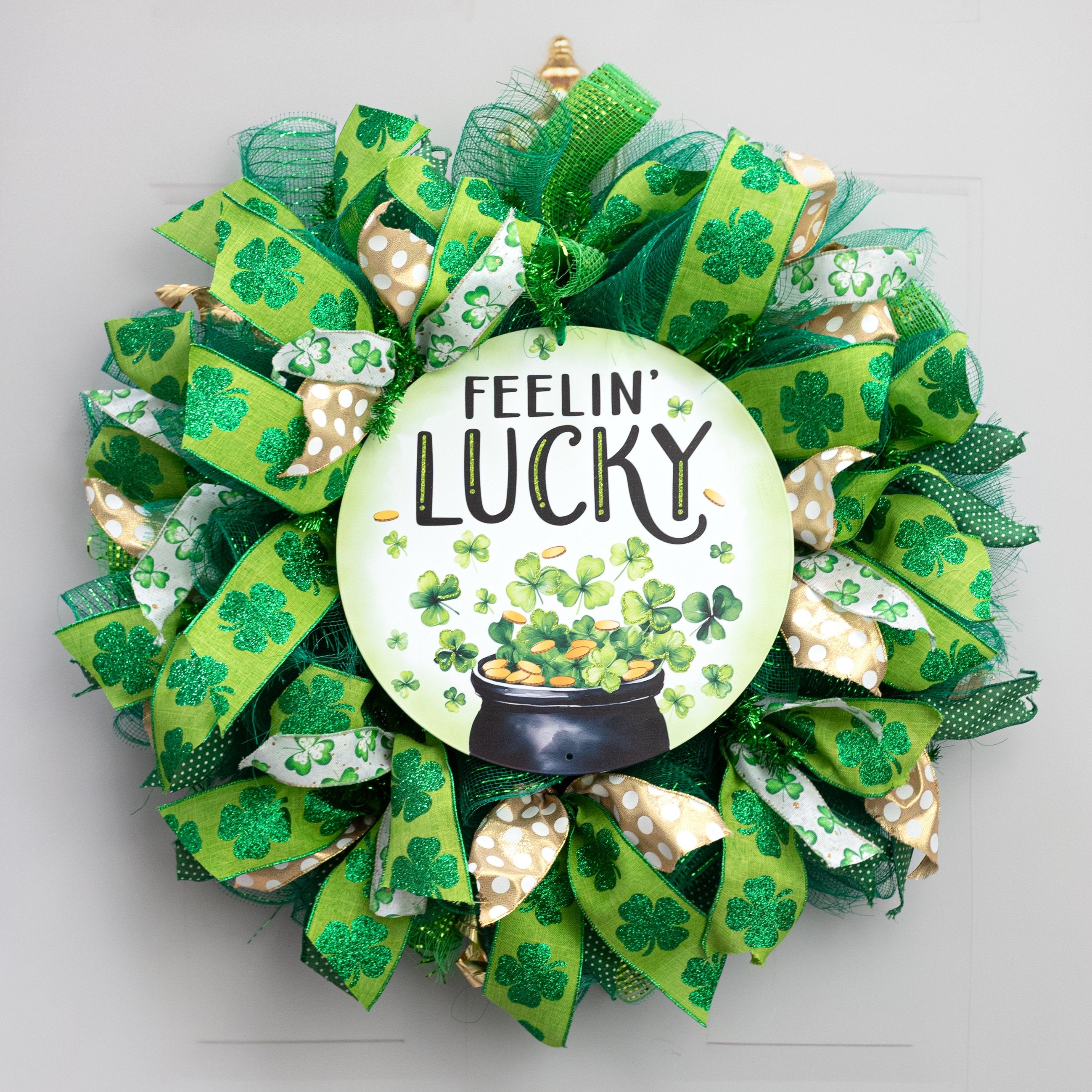 12" Round Metal Sign: Glittered Feeling Lucky Lifestyle Photo