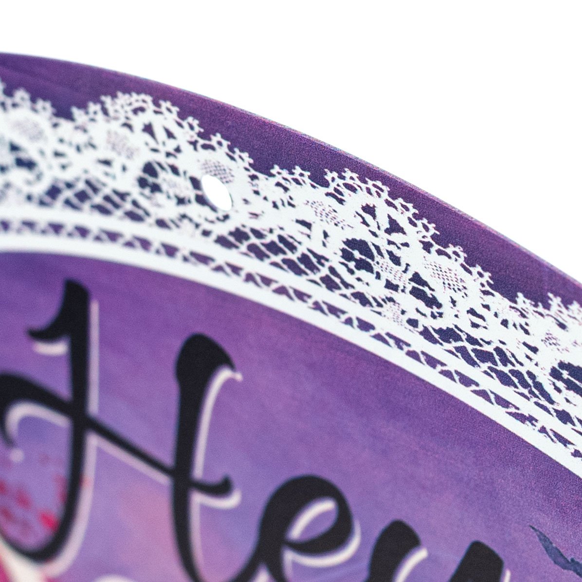12" Round Metal Sign: Hey Boo-tiful Fancy Ghosts Pink detail photo 3