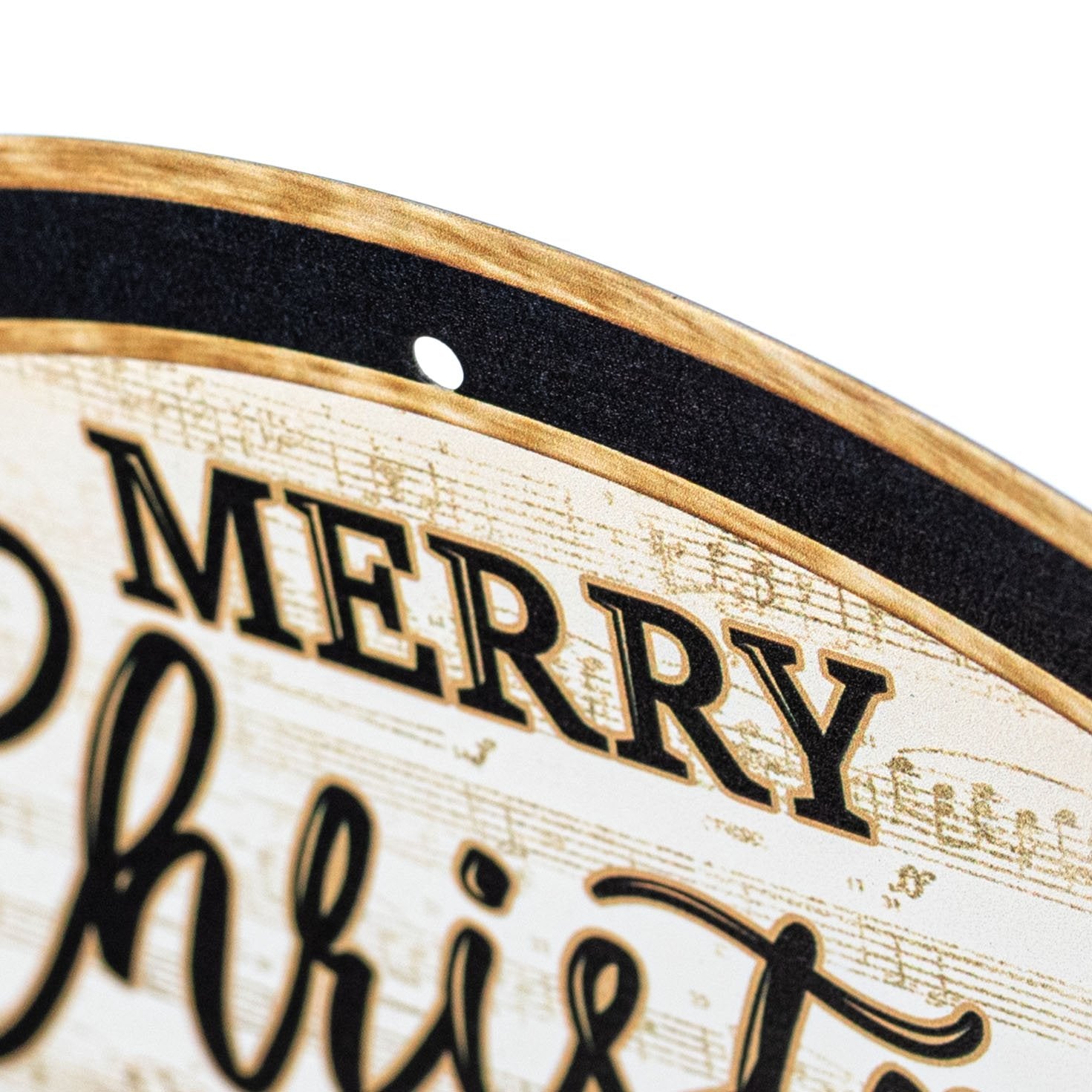 12" Round Metal Sign: Merry Christmas Brown Harlequin Nutcrackers detail photo 3