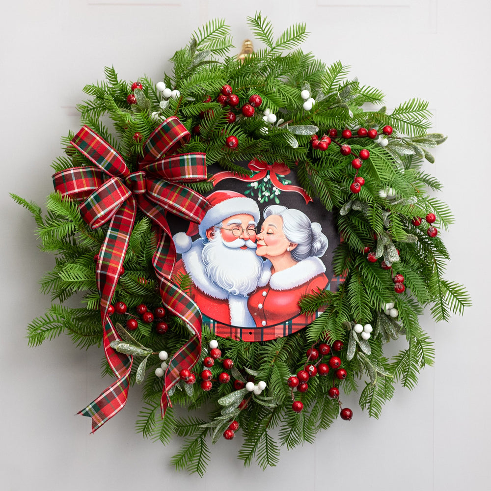 12" Round Metal Sign: Mr & Mrs Santa Clause Lifestyle Photo