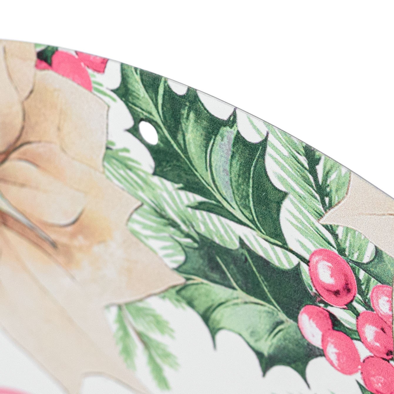 12" Round Metal Sign: Pink Merry Christmas Holly detail photo 3