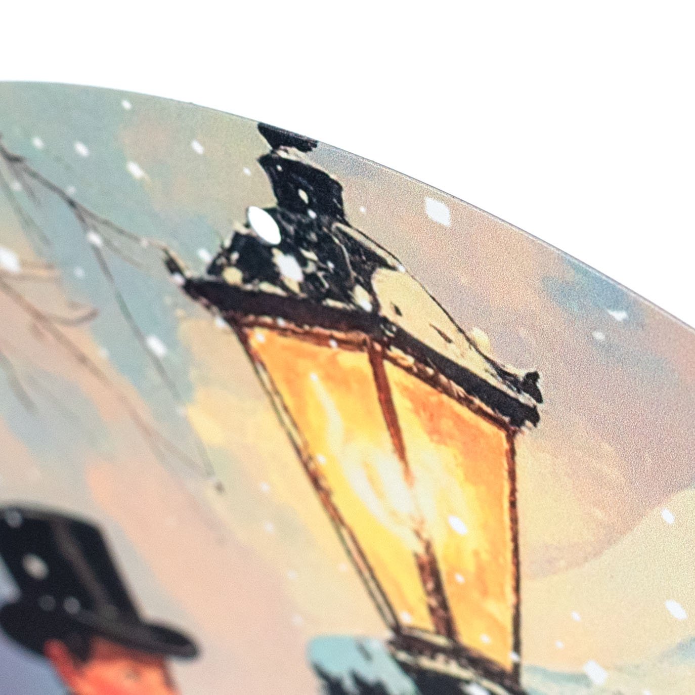 12" Round Metal Sign: Snowy Christmas Carolers detail photo 3