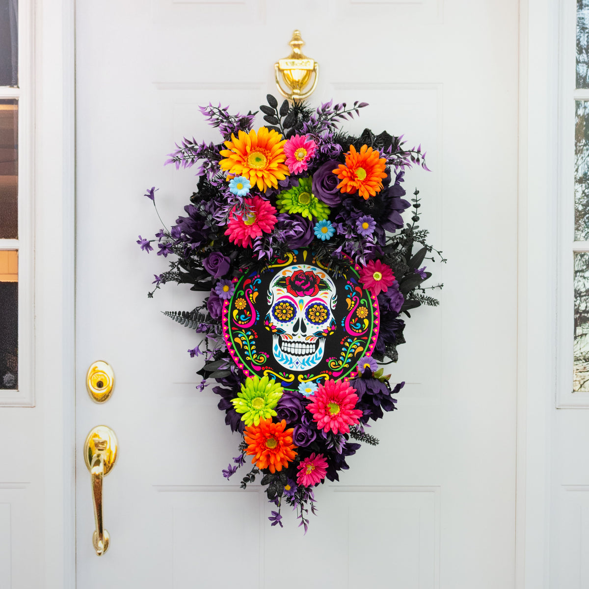 12" Round Metal Sign: Sugar Skull Lifestyle Photo