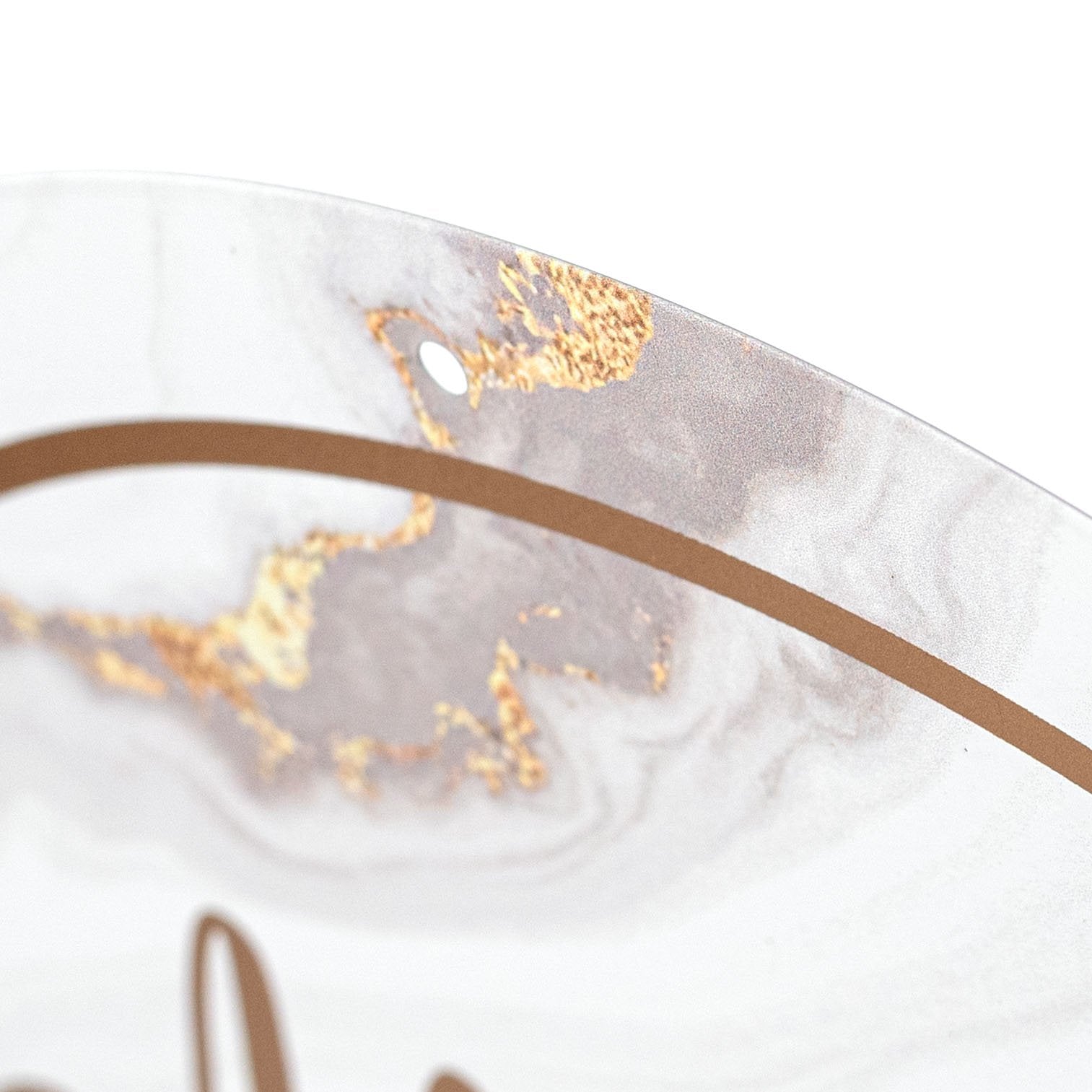 12" Round Metal Sign: White & Gold Marble Merry Christmas detail photo 3