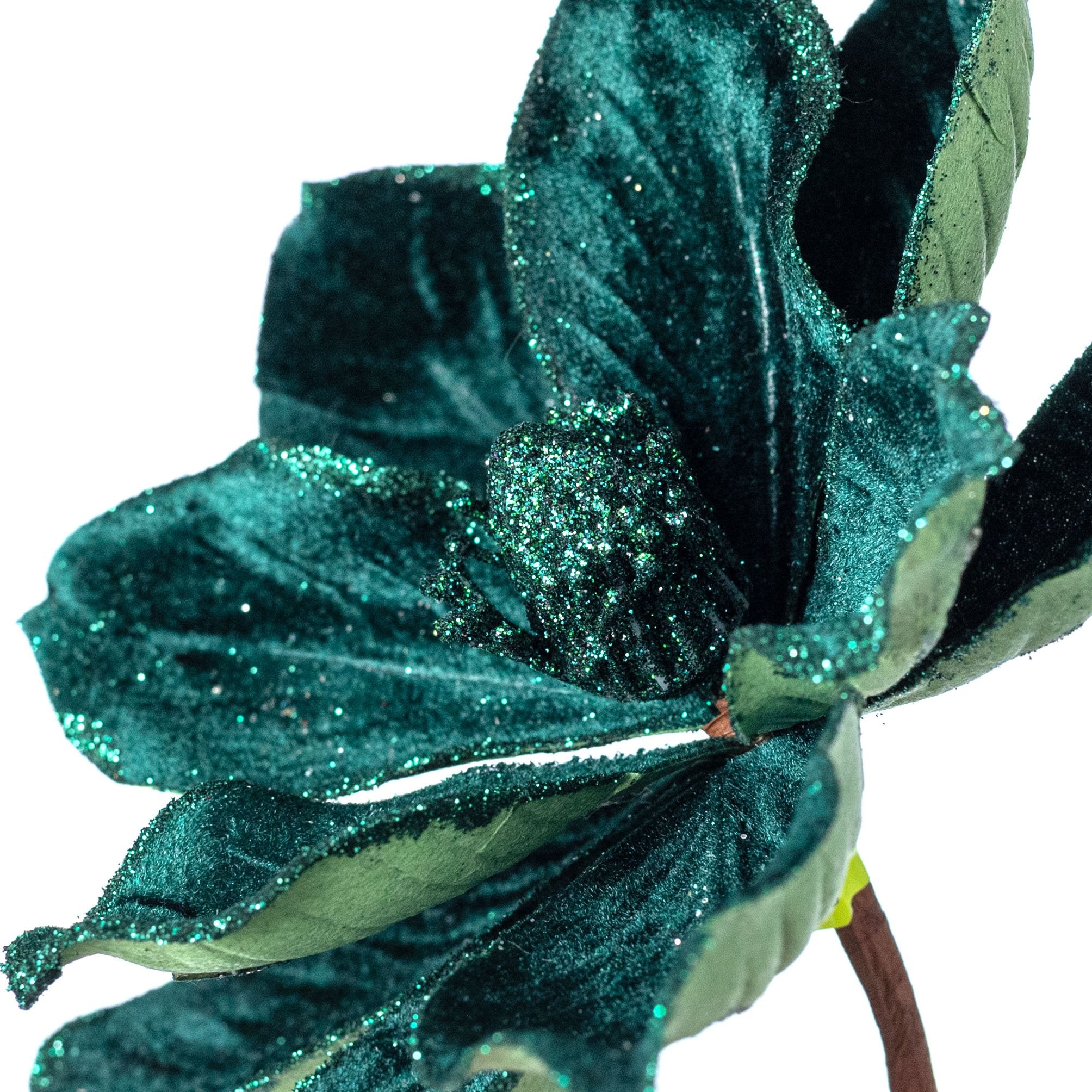 8" x 12" Velvet Magnolia Flower Stem: Deep Emerald Green detail photo 4