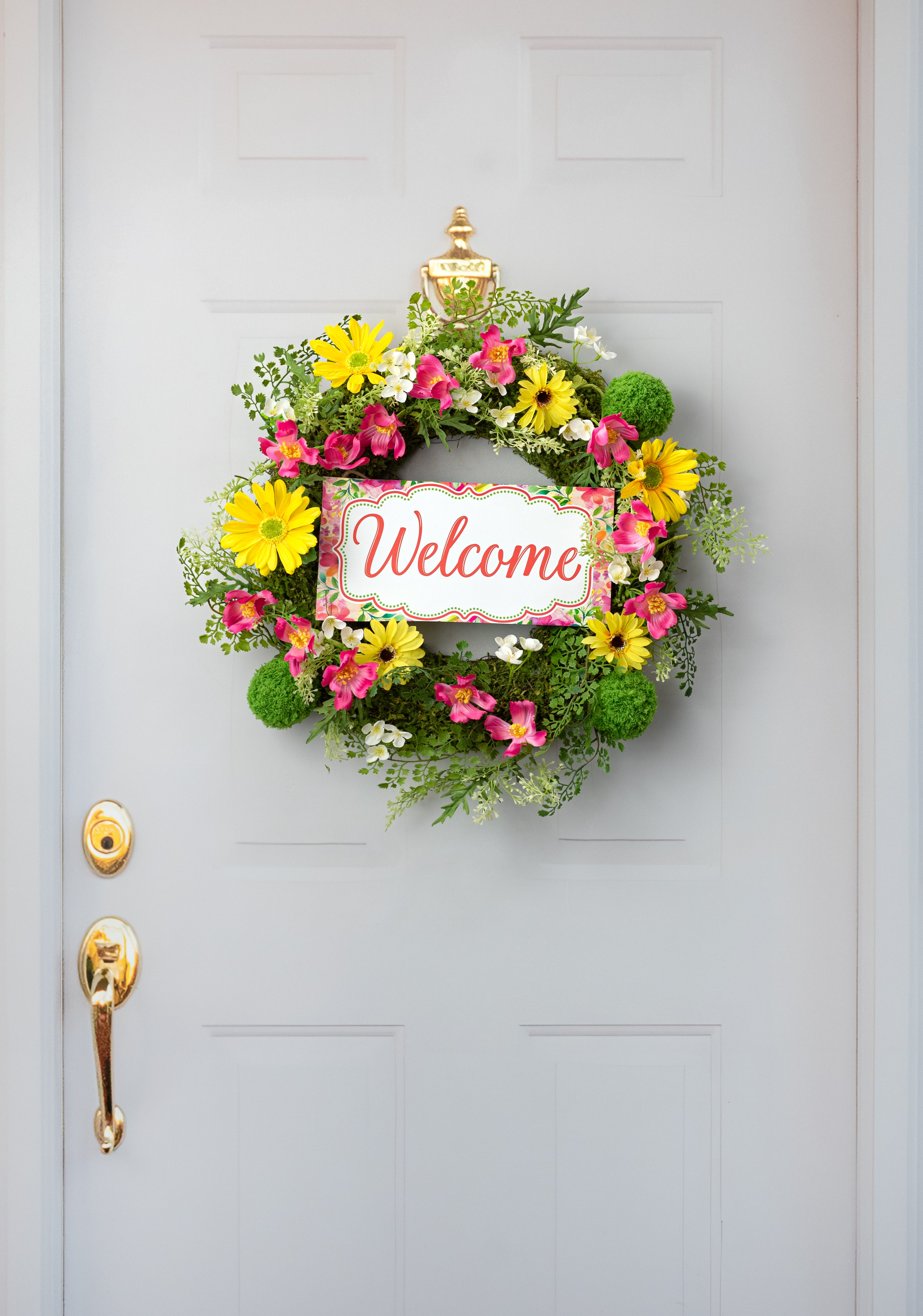 12" Wooden Sign: Welcome Coral Pink Floral detail photo 4