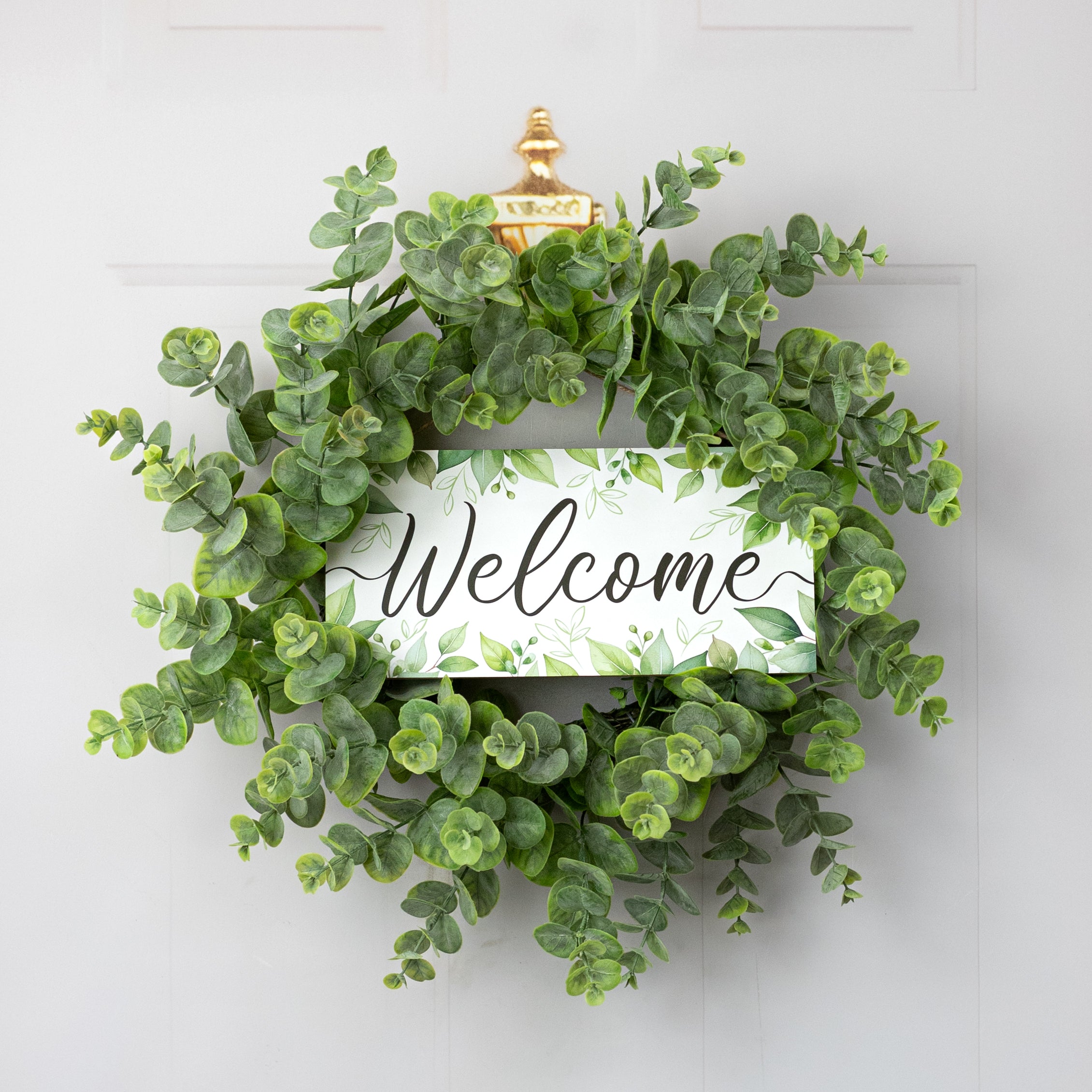 12" Wooden Sign: Welcome Greenery Lifestyle Photo