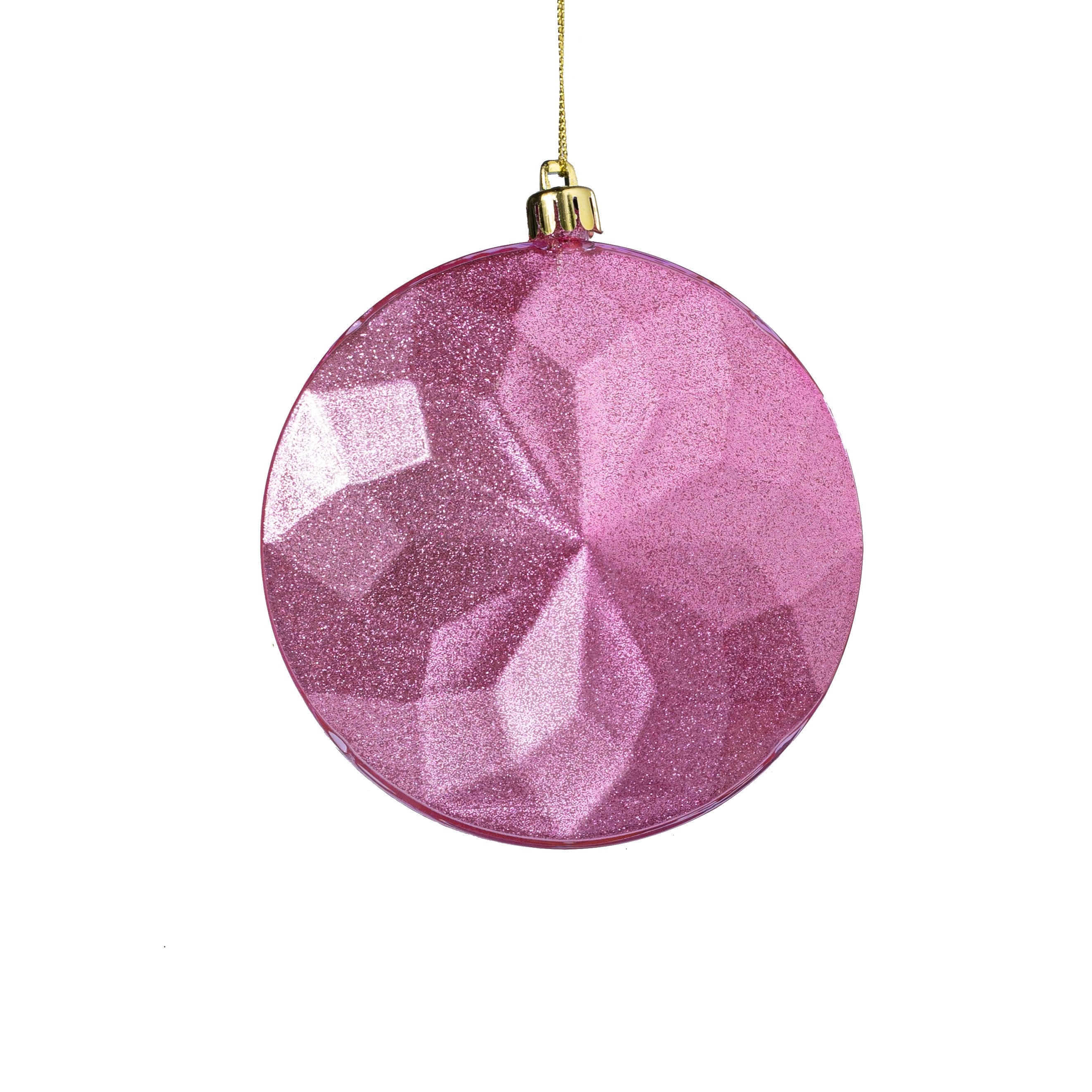 120mm Faceted Flat Round Gem Ornament: Glitter Inside Pink Item Number: XJ765722