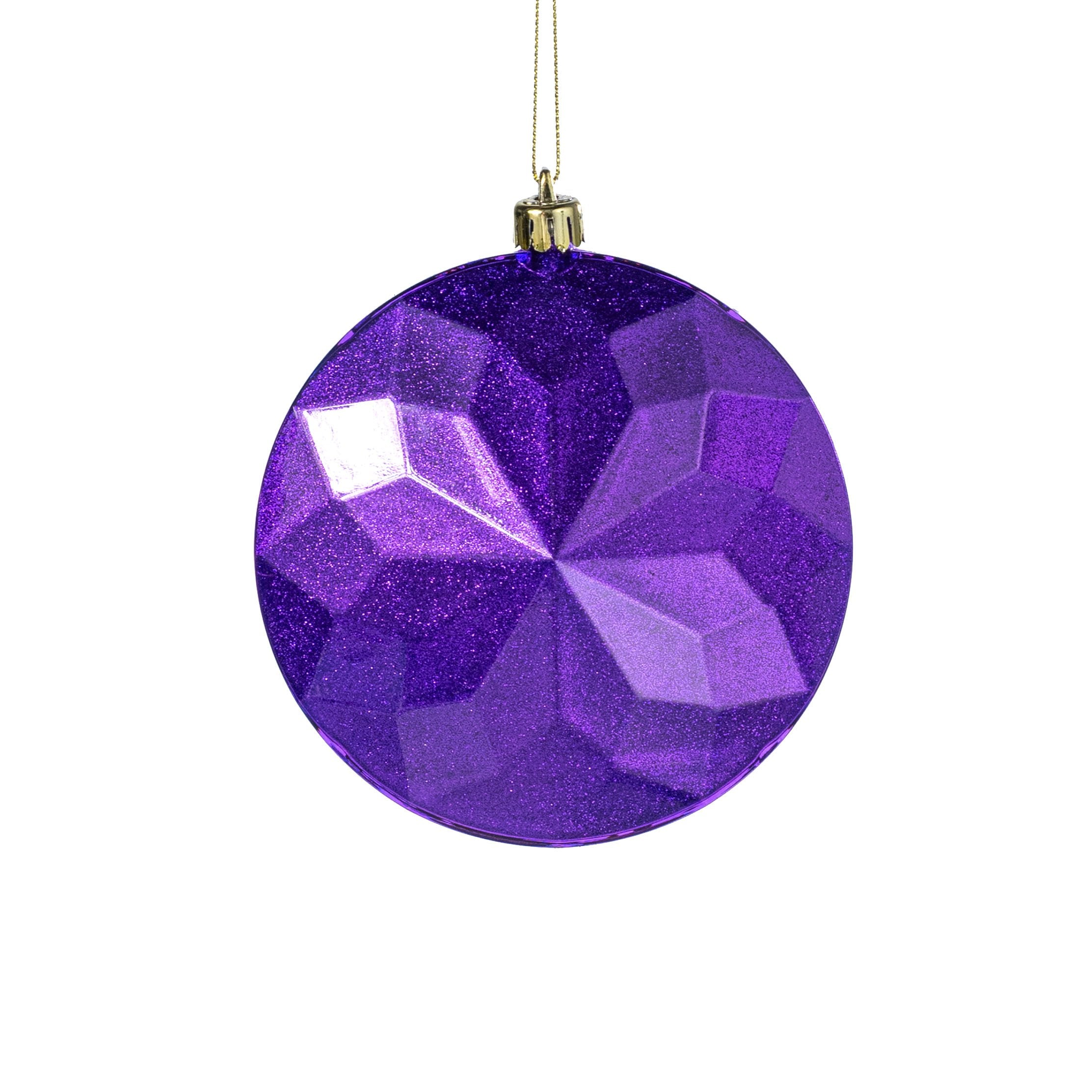 120mm Faceted Flat Round Gem Ornament: Glitter Inside Purple Item Number: XJ765723