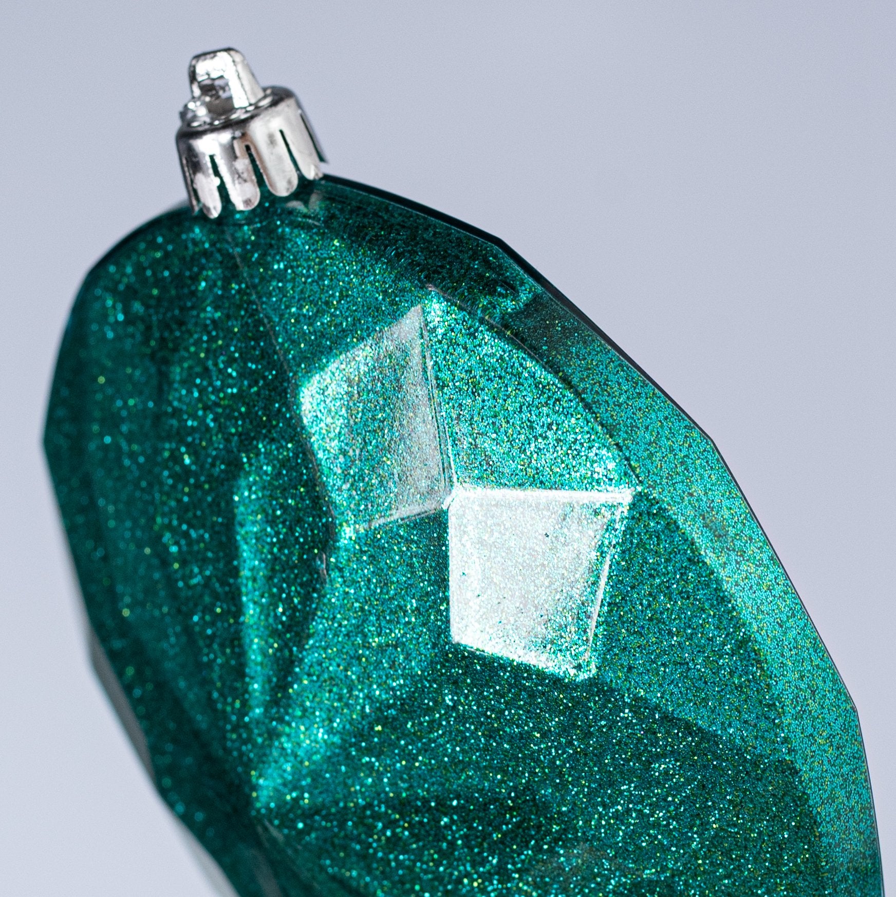 120mm Faceted Flat Round Gem Ornament: Glitter Inside Turquoise Teal detail photo 3