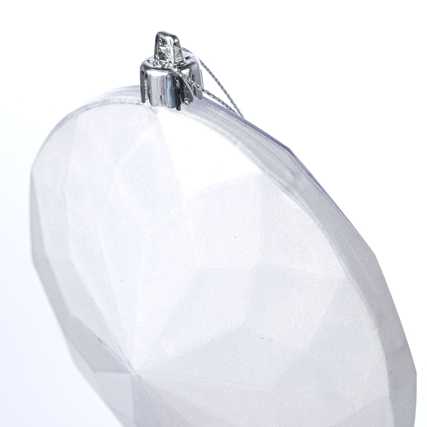 120mm Faceted Flat Round Gem Ornament: Glitter Inside White detail photo 3