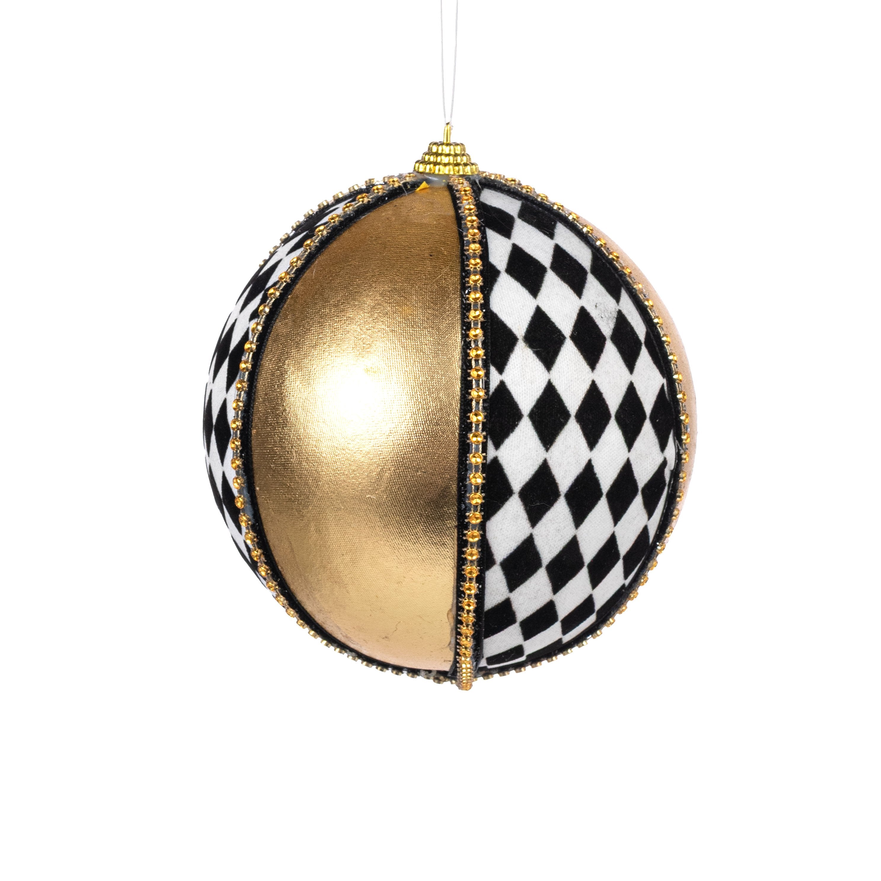 120mm Metallic Harlequin Diamond Ball Ornament: Gold, Black & White Item Number: XJ7503FT