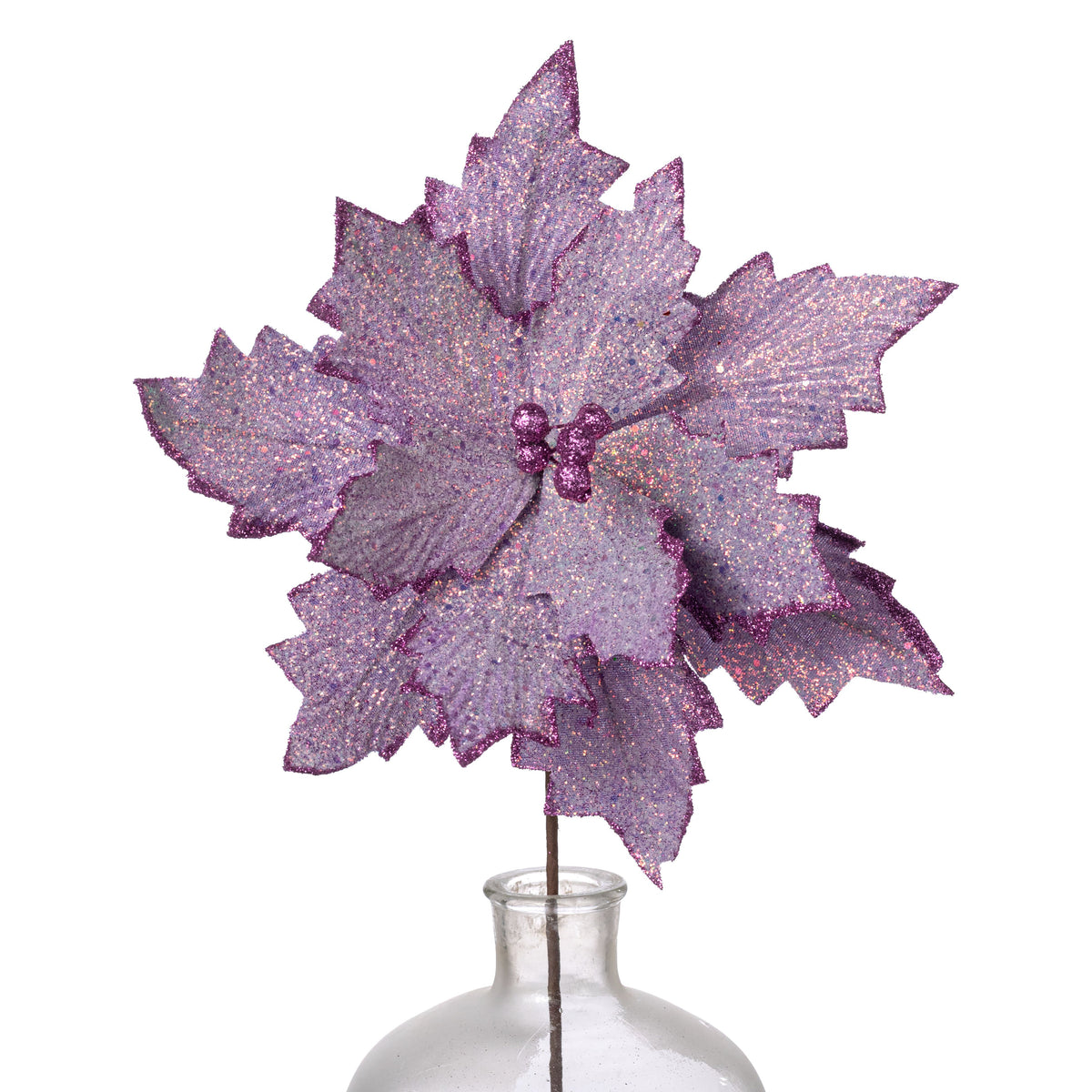 13" x 19" Iridescent Glittered Poinsettia Stem: Lavender Item Number: 276959