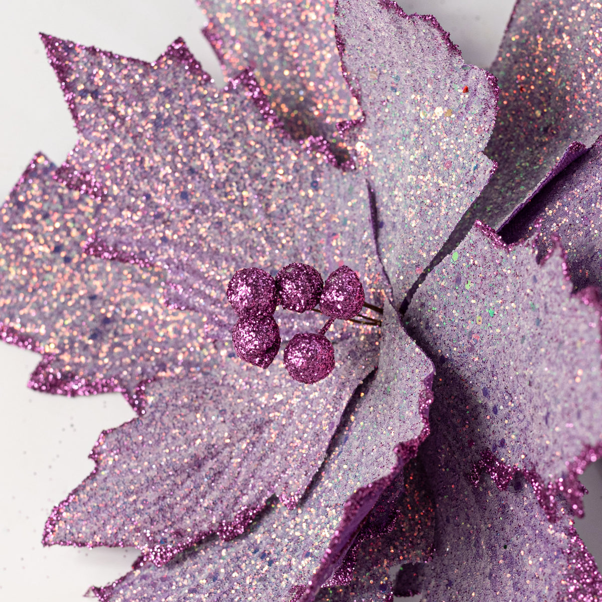 13" x 19" Iridescent Glittered Poinsettia Stem: Lavender detail photo 4