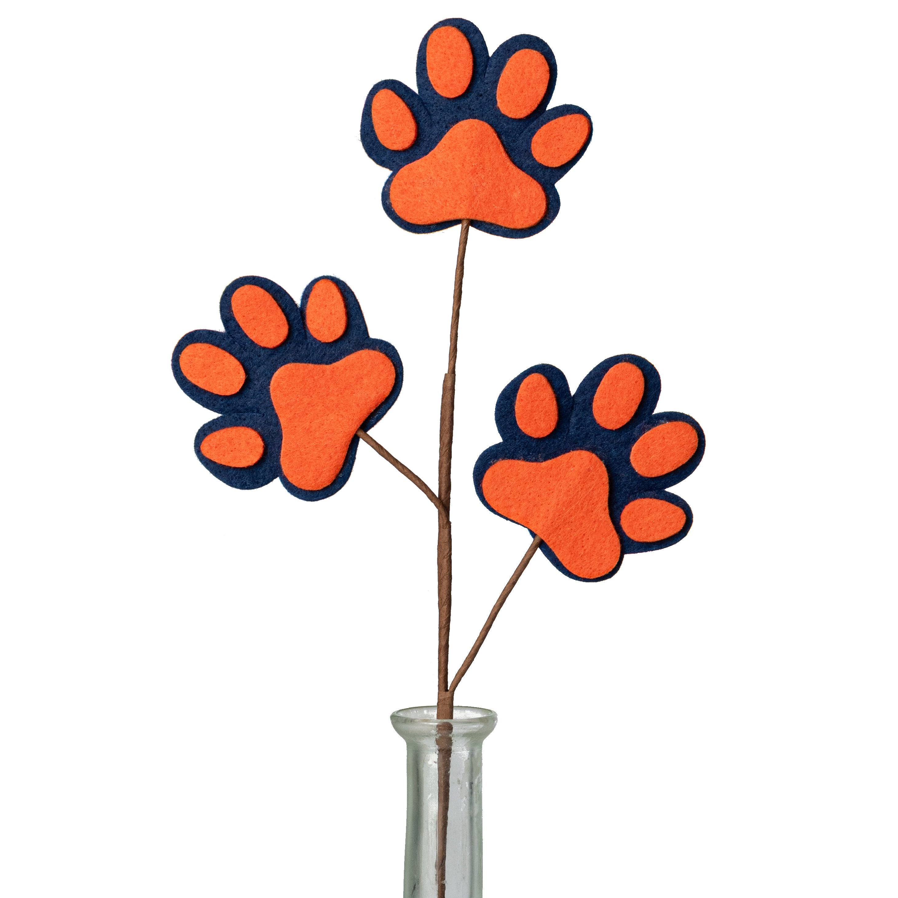 13" Felt Paw Prints Spray: Navy Blue & Orange Item Number: MN025946