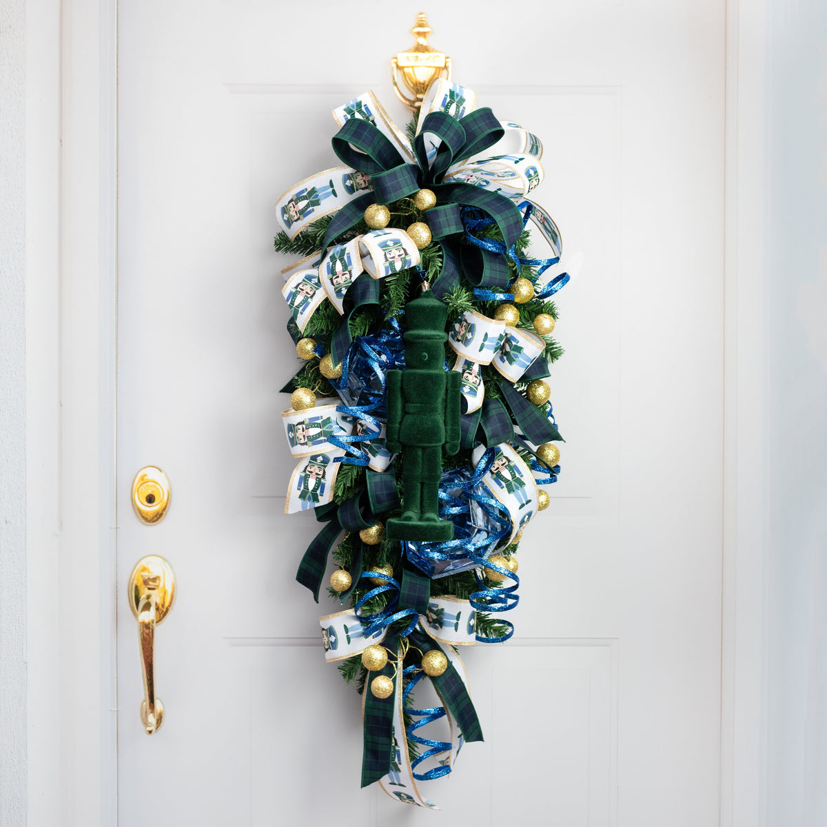 13" Flocked Nutcracker Ornament: Emerald Green detail photo 4