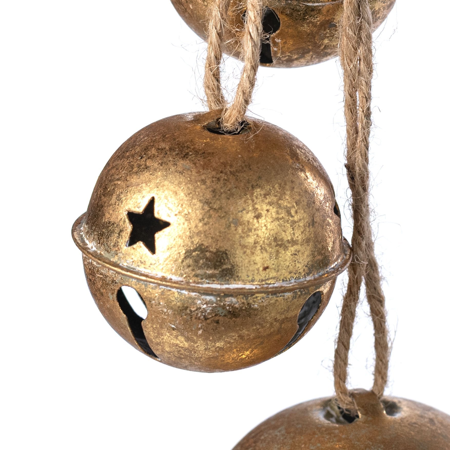 13" Hanging Jingle Bell Cluster: Distressed Gold detail photo 3