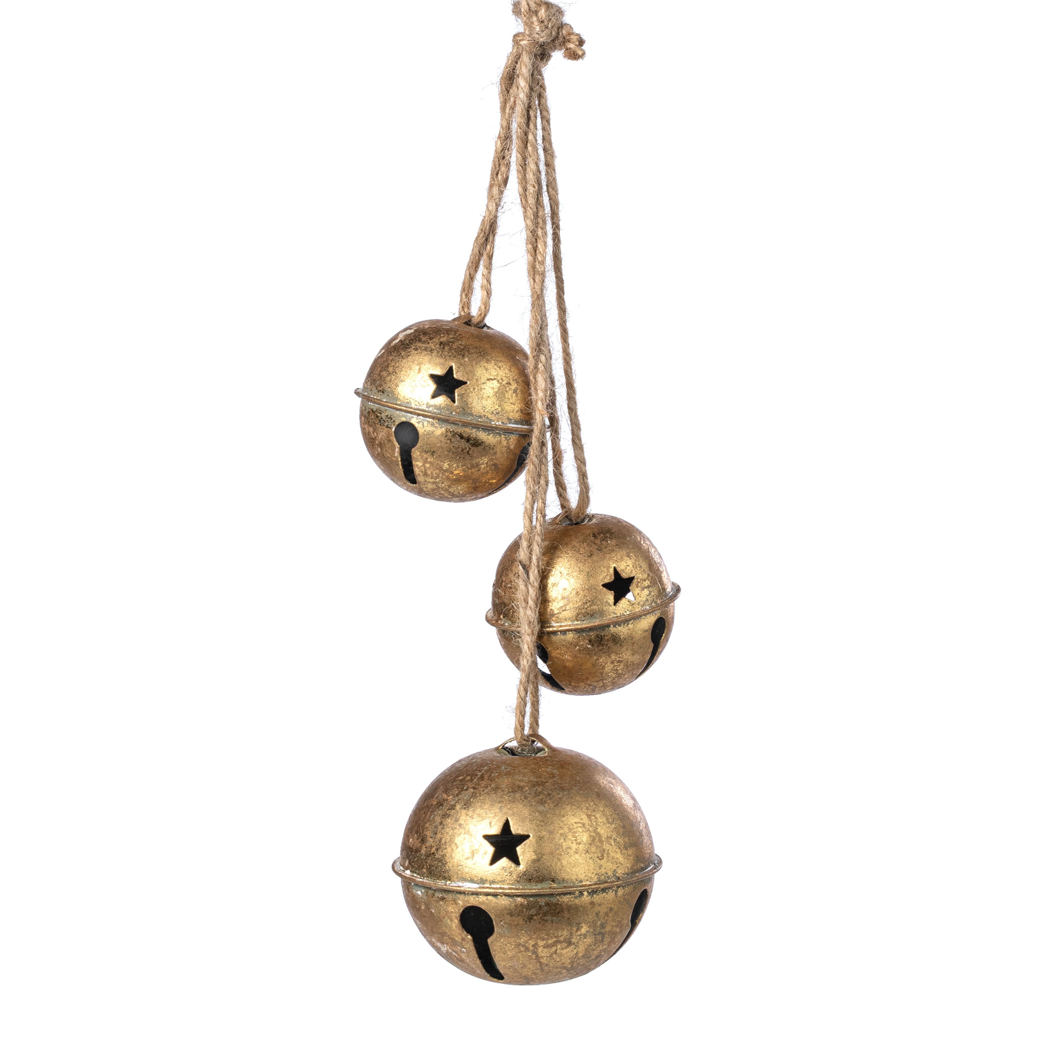 13" Hanging Jingle Bell Cluster: Distressed Gold Item Number: M11095