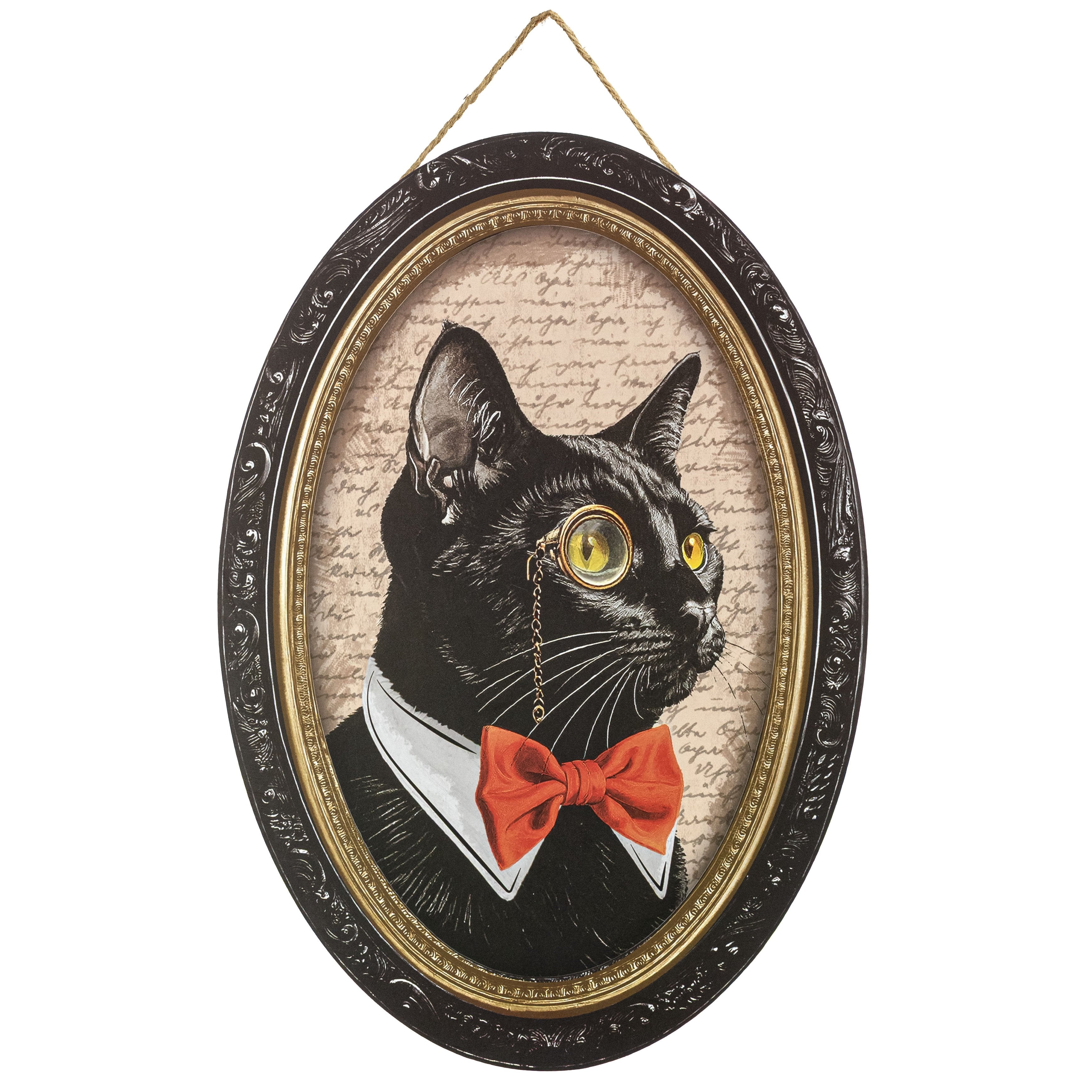 13" Oval Wooden Sign: Framed Black Cat Portrait Item Number: AP7461