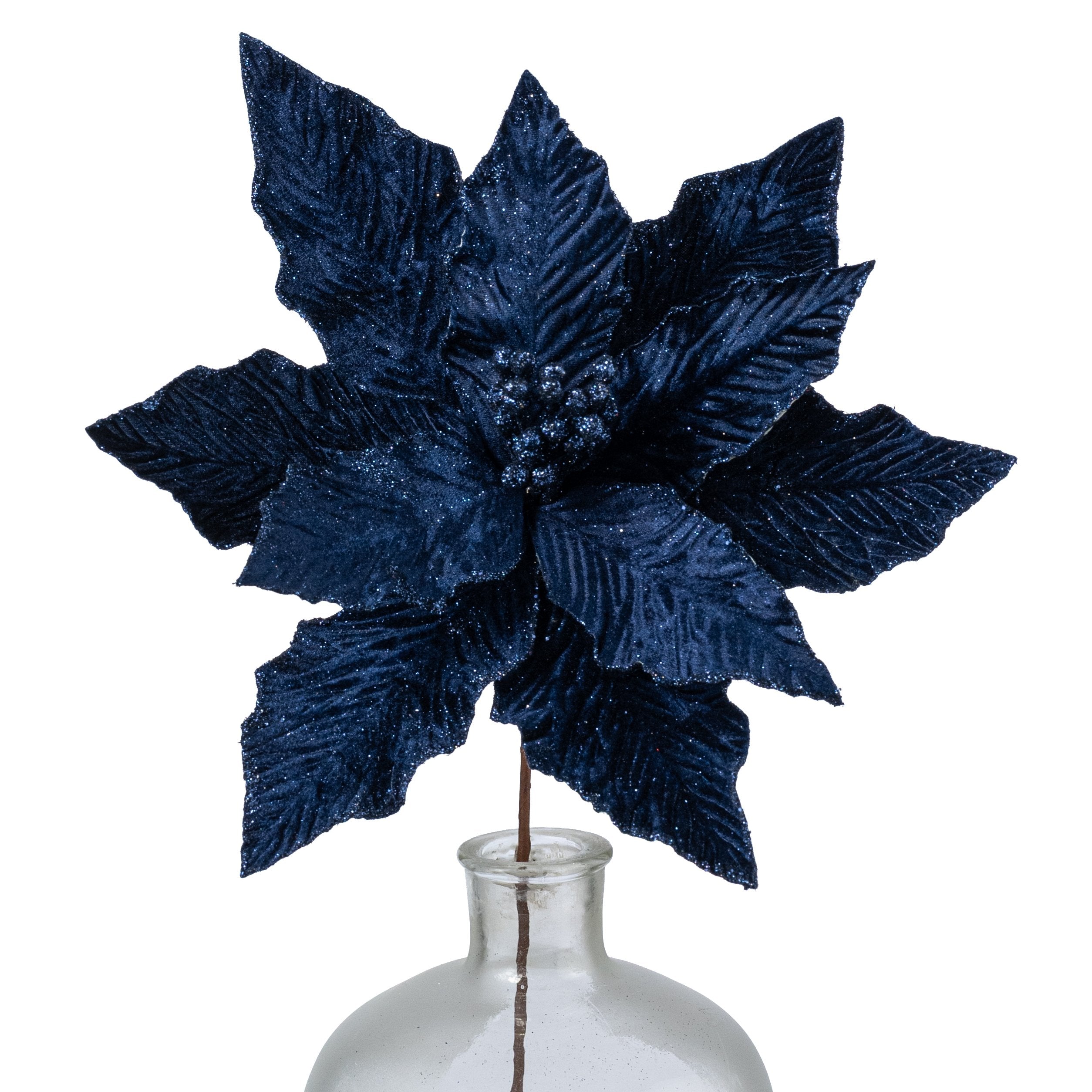 14" x 16" Velvet Poinsettia Stem: Midnight Blue Item Number: 86875MNBL