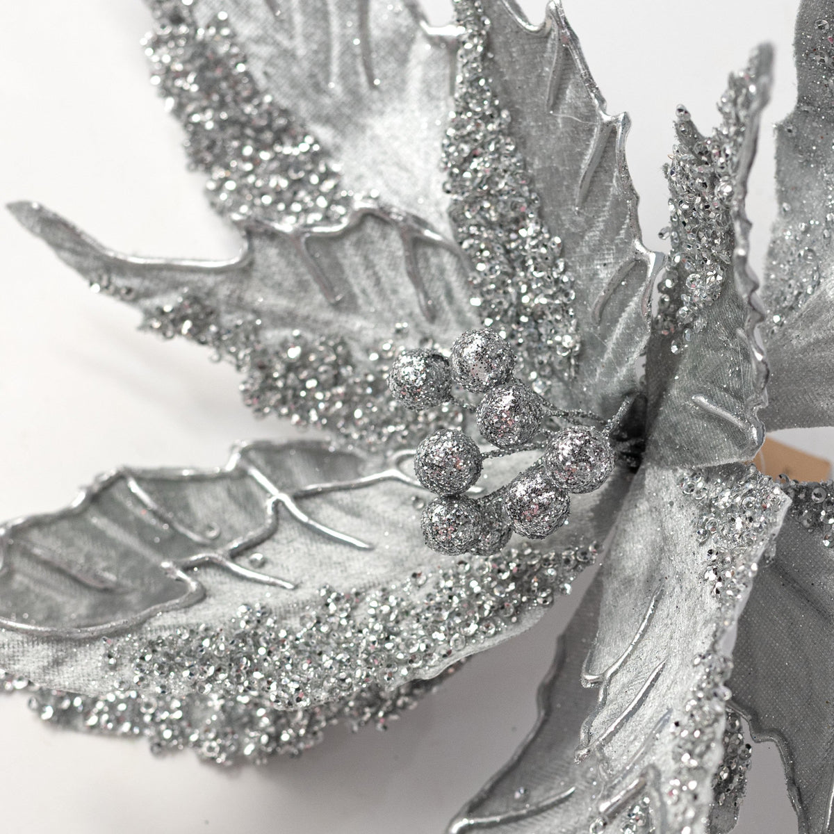 14" x 19" Glitter & Sequins Poinsettia Stem: Silver detail photo 4