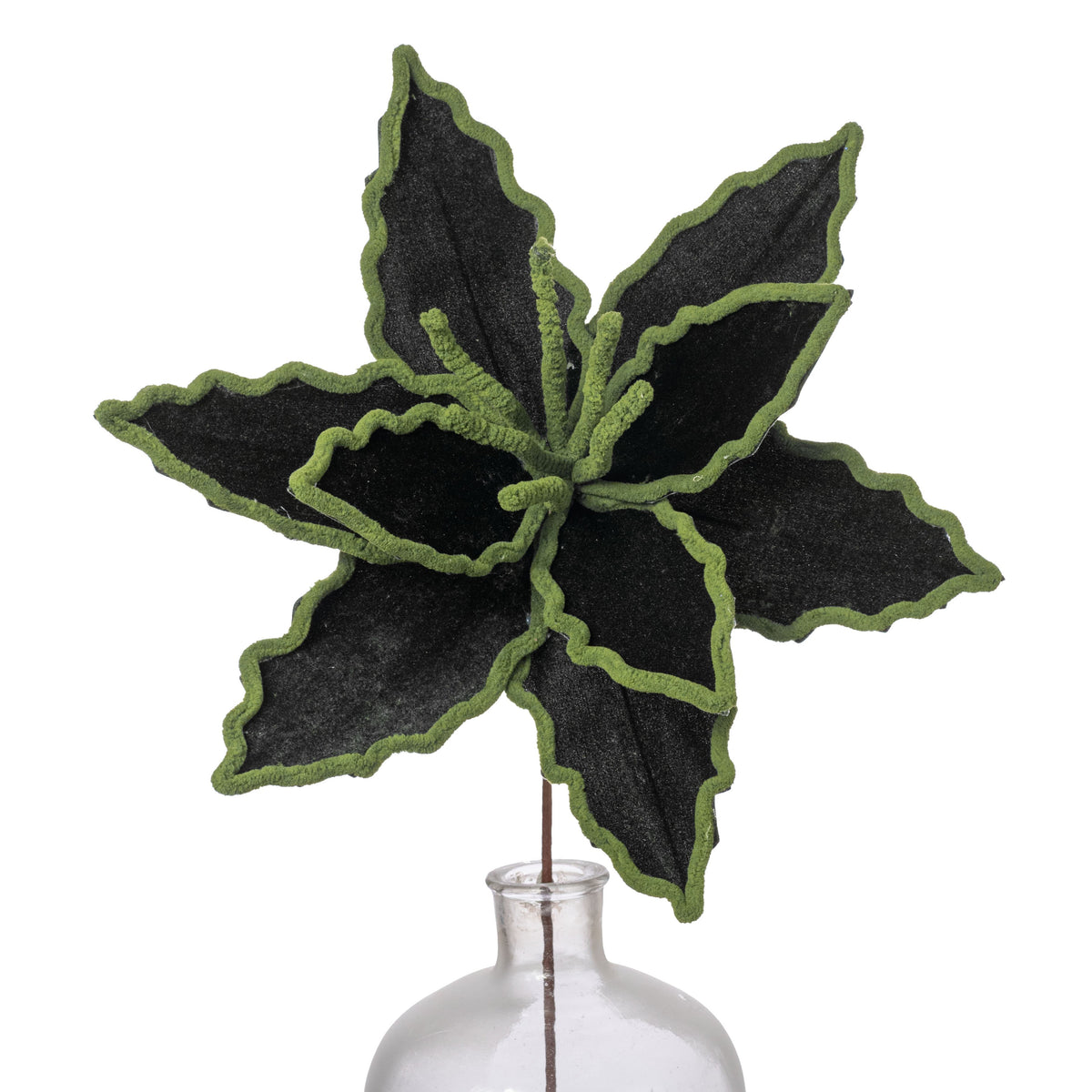 14" x 24" Velvet & Trim Poinsettia Stem: Forest Green Item Number: XS423267
