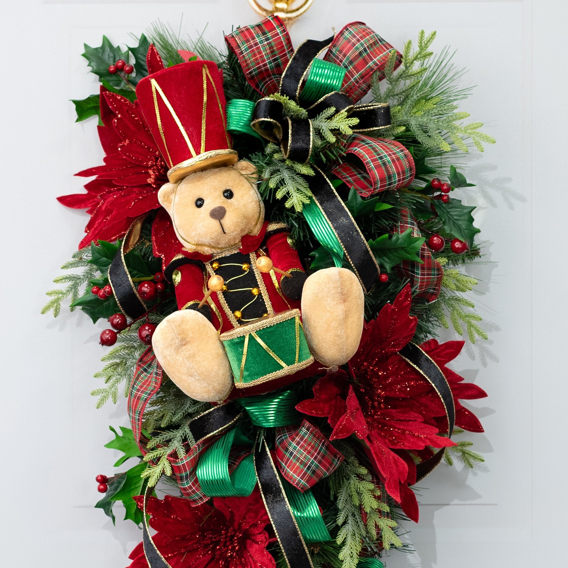 14.5" Sitting Bear with Drum Decor: Red & Green Lifestyle Photo