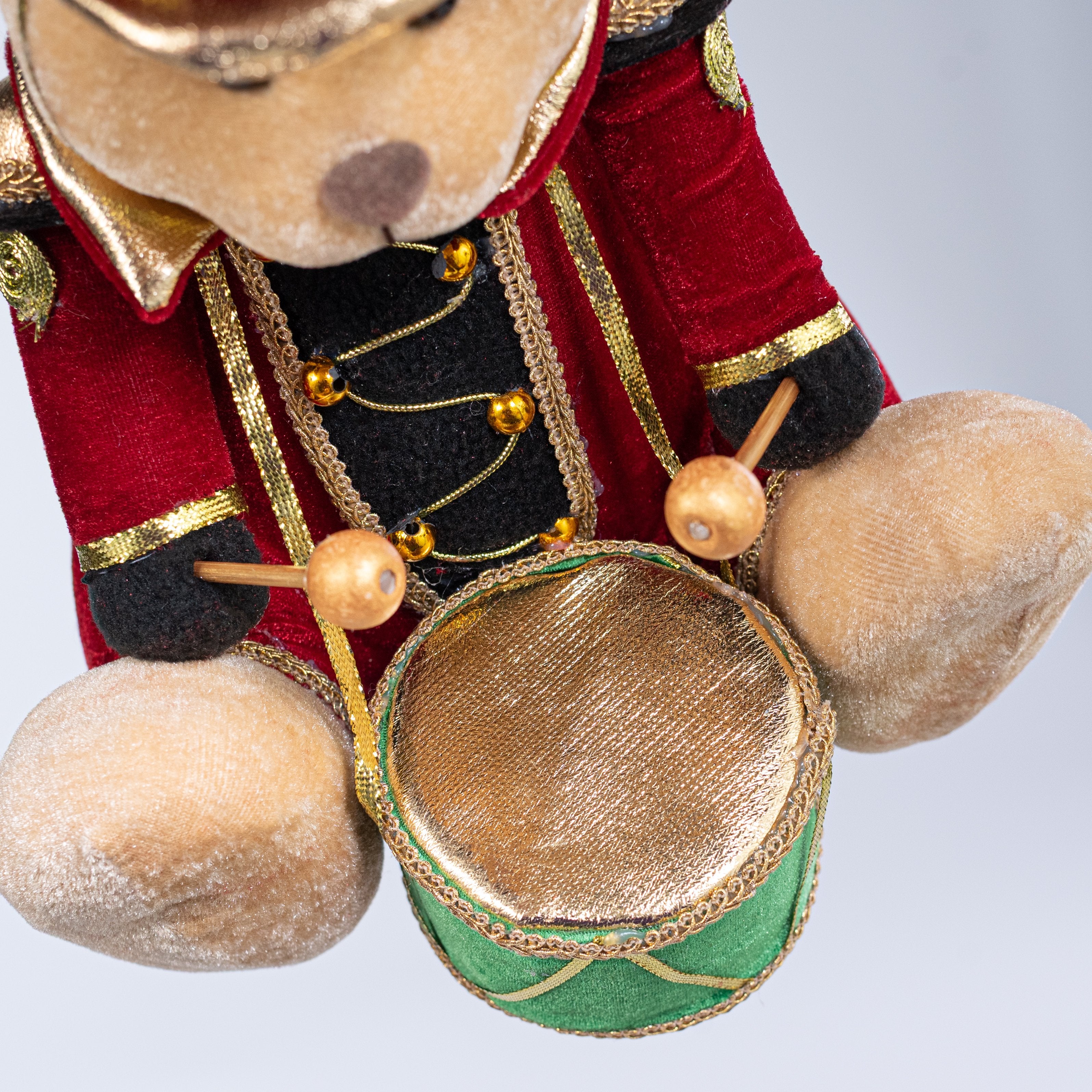14.5" Sitting Bear with Drum Decor: Red & Green detail photo 3