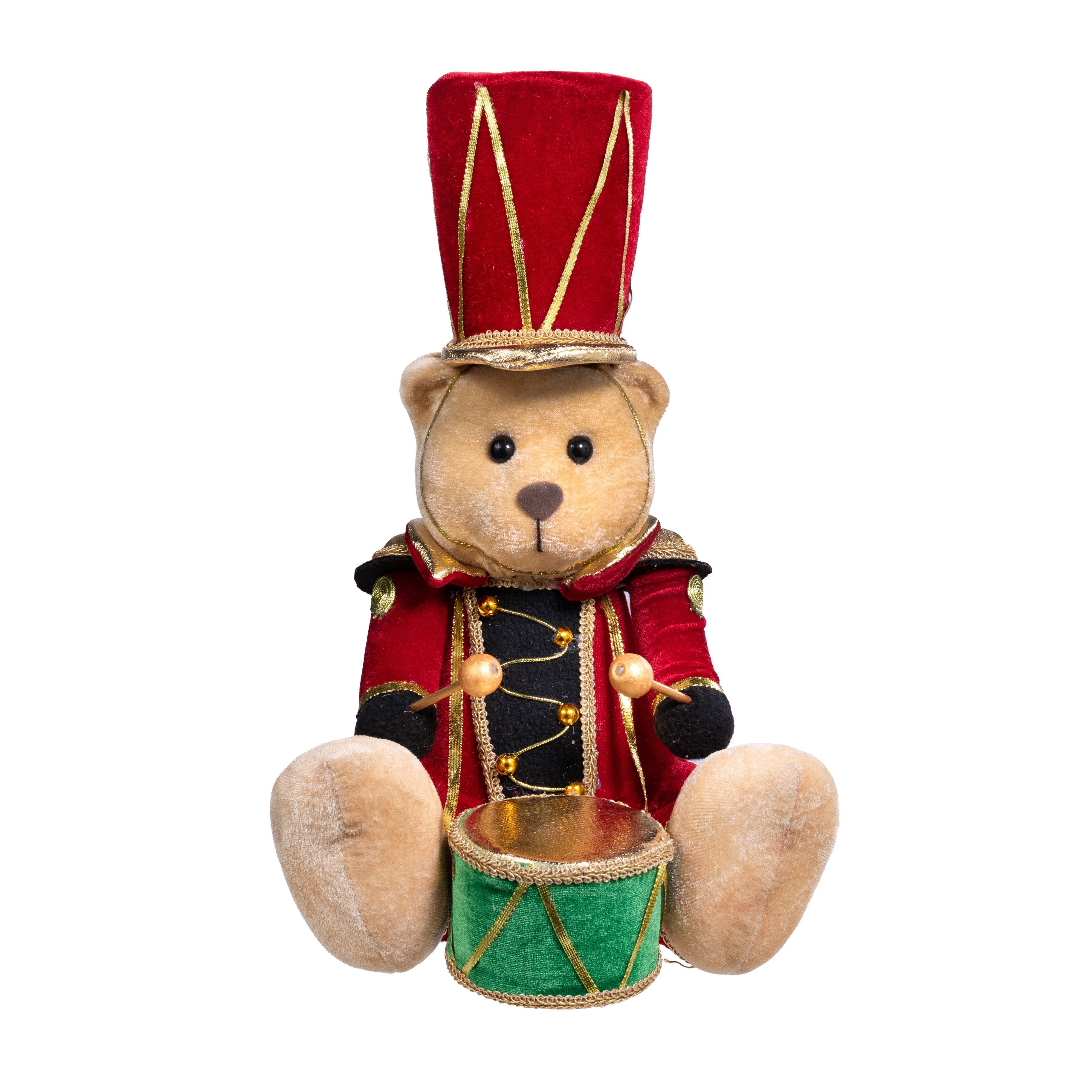 14.5" Sitting Bear with Drum Decor: Red & Green Item Number: 86991RDGN