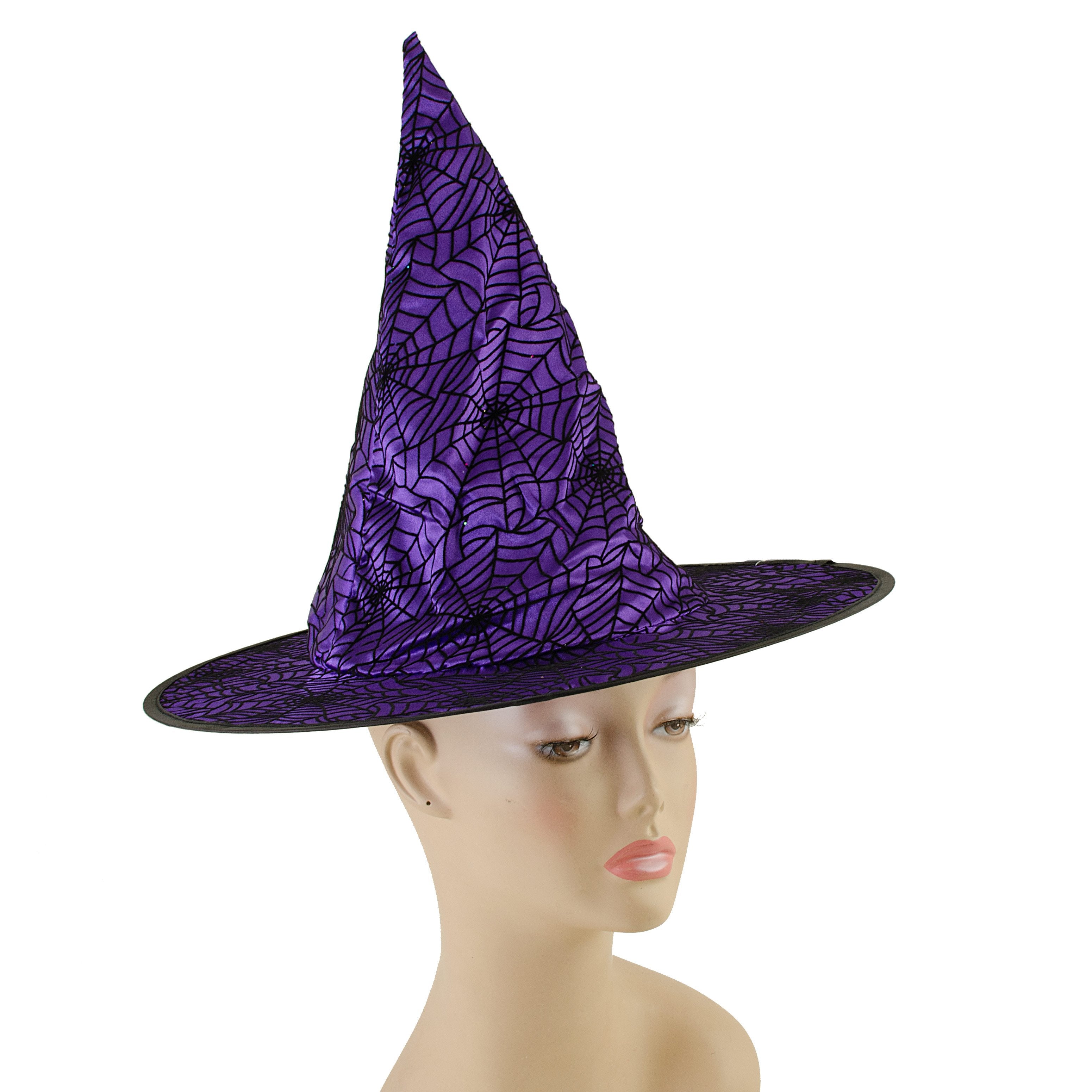 14" Satin Spider Web Witch Hat: Purple & Black detail photo 3
