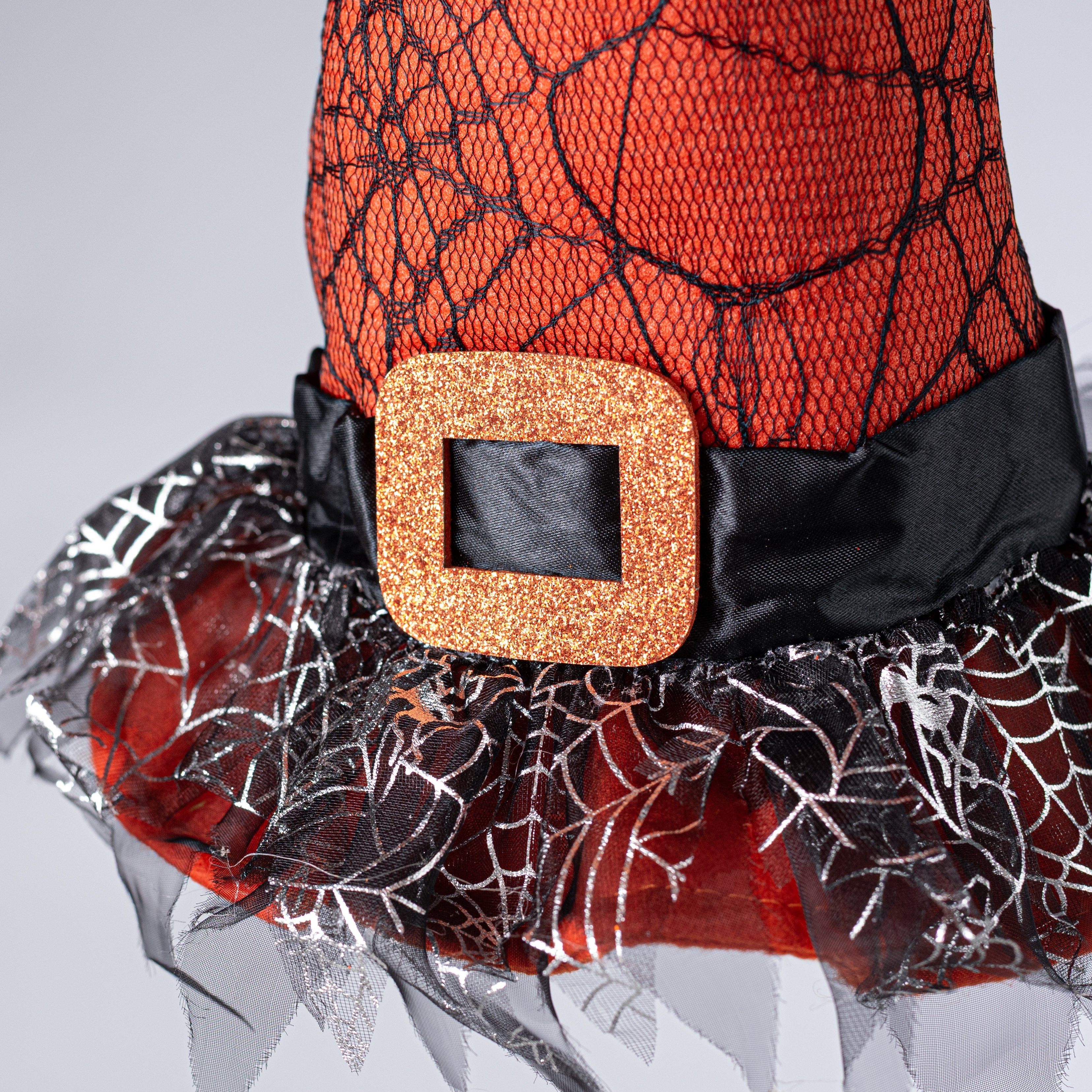 14" Spider Web Witch Hat Decor: Orange detail photo 4