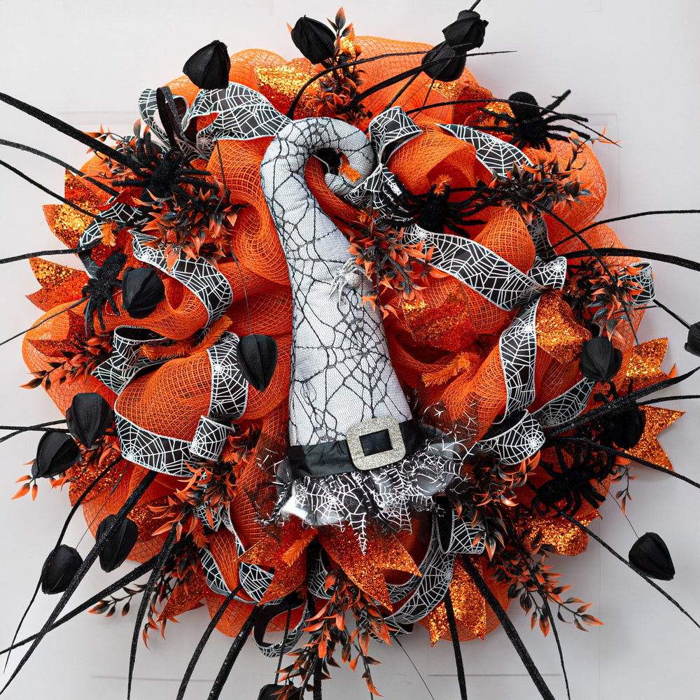14" Spider Web Witch Hat Decor: White Lifestyle Photo