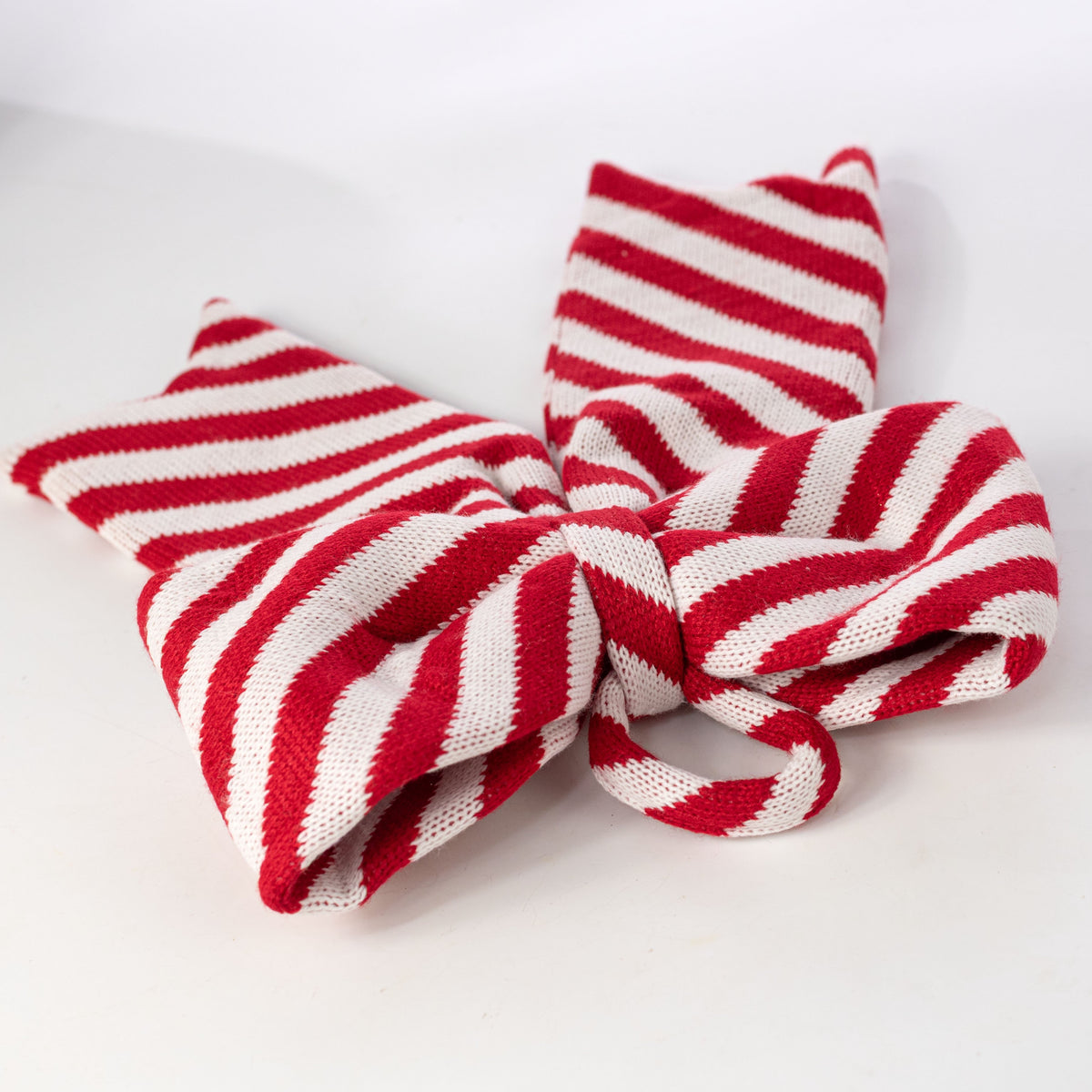 15" x 11.75" Red & White Peppermint Stripe Knit Bow Decoration detail photo 4
