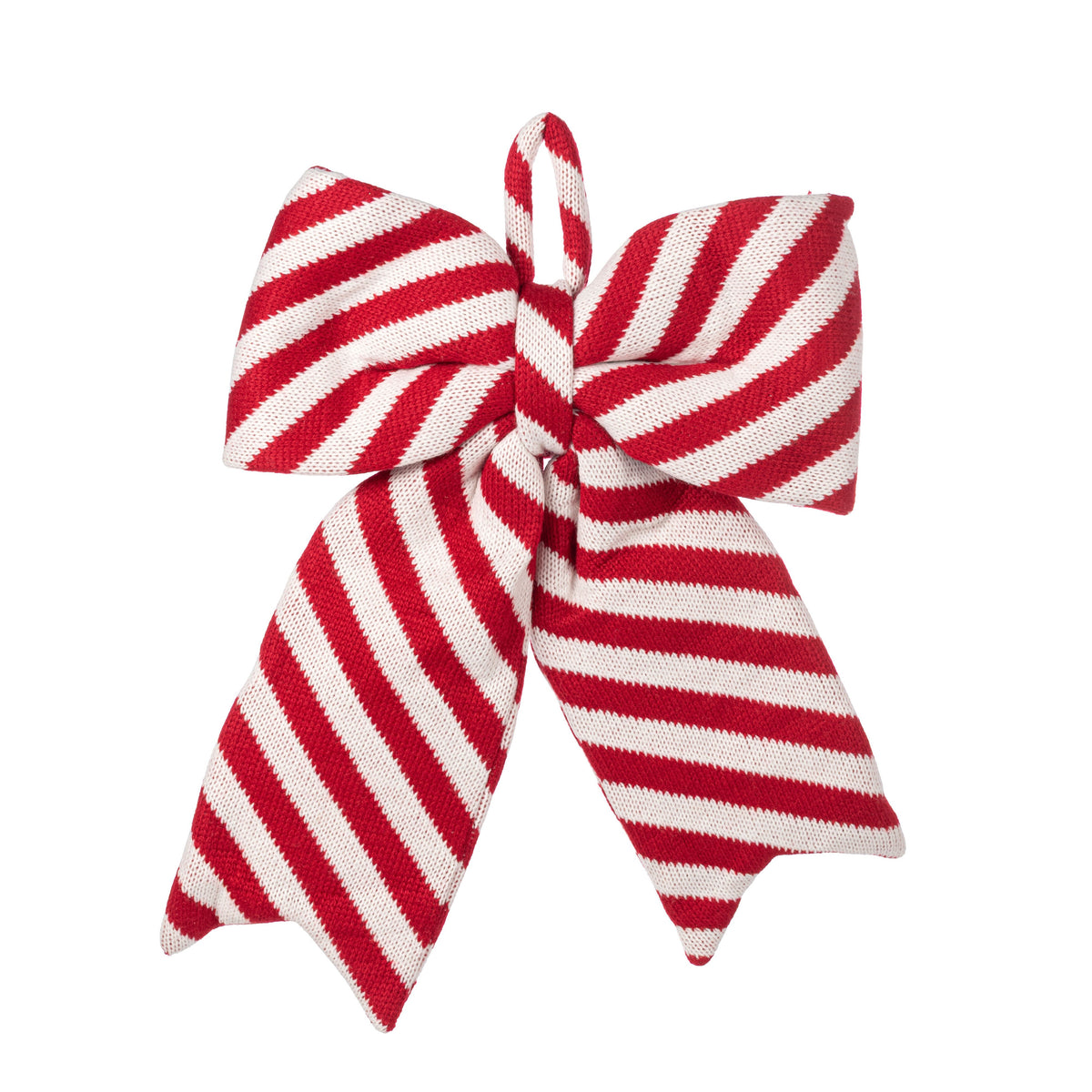 15" x 11.75" Red & White Peppermint Stripe Knit Bow Decoration Item Number: XC636687