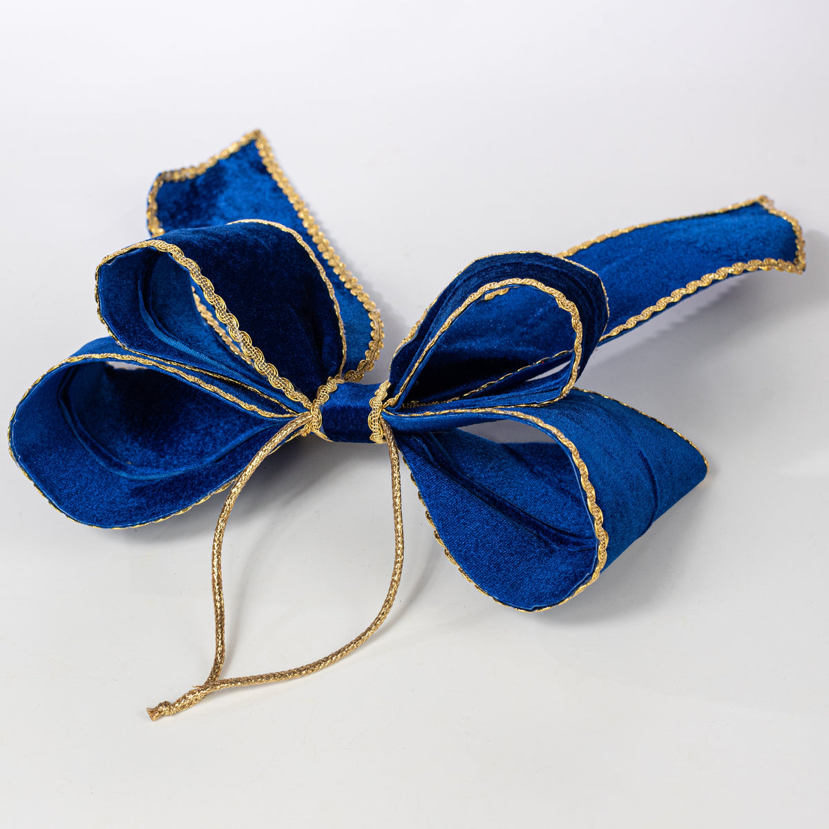 15" x 12" Velvet & Gold Trim Bow: Royal Blue detail photo 3