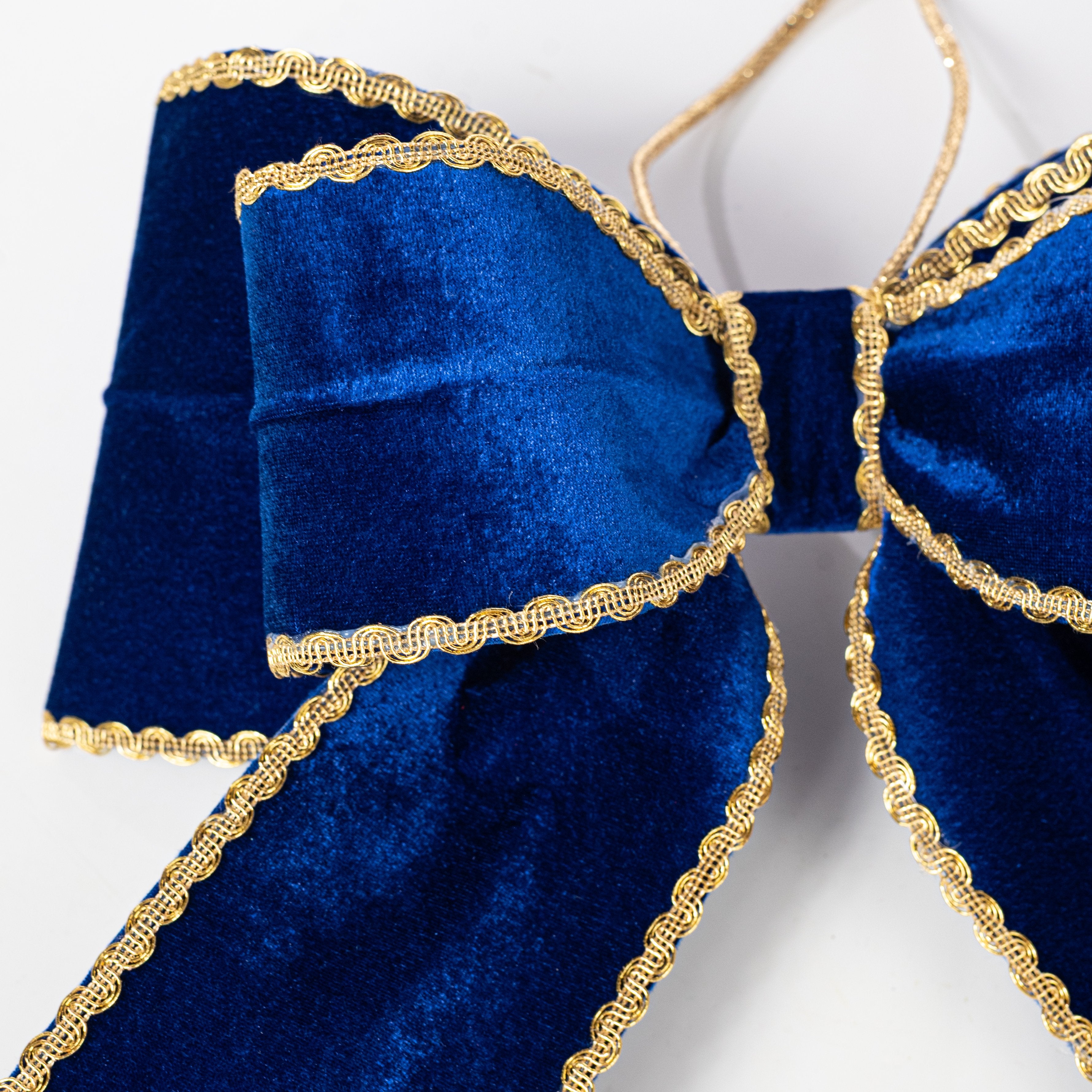15" x 12" Velvet & Gold Trim Bow: Royal Blue detail photo 4