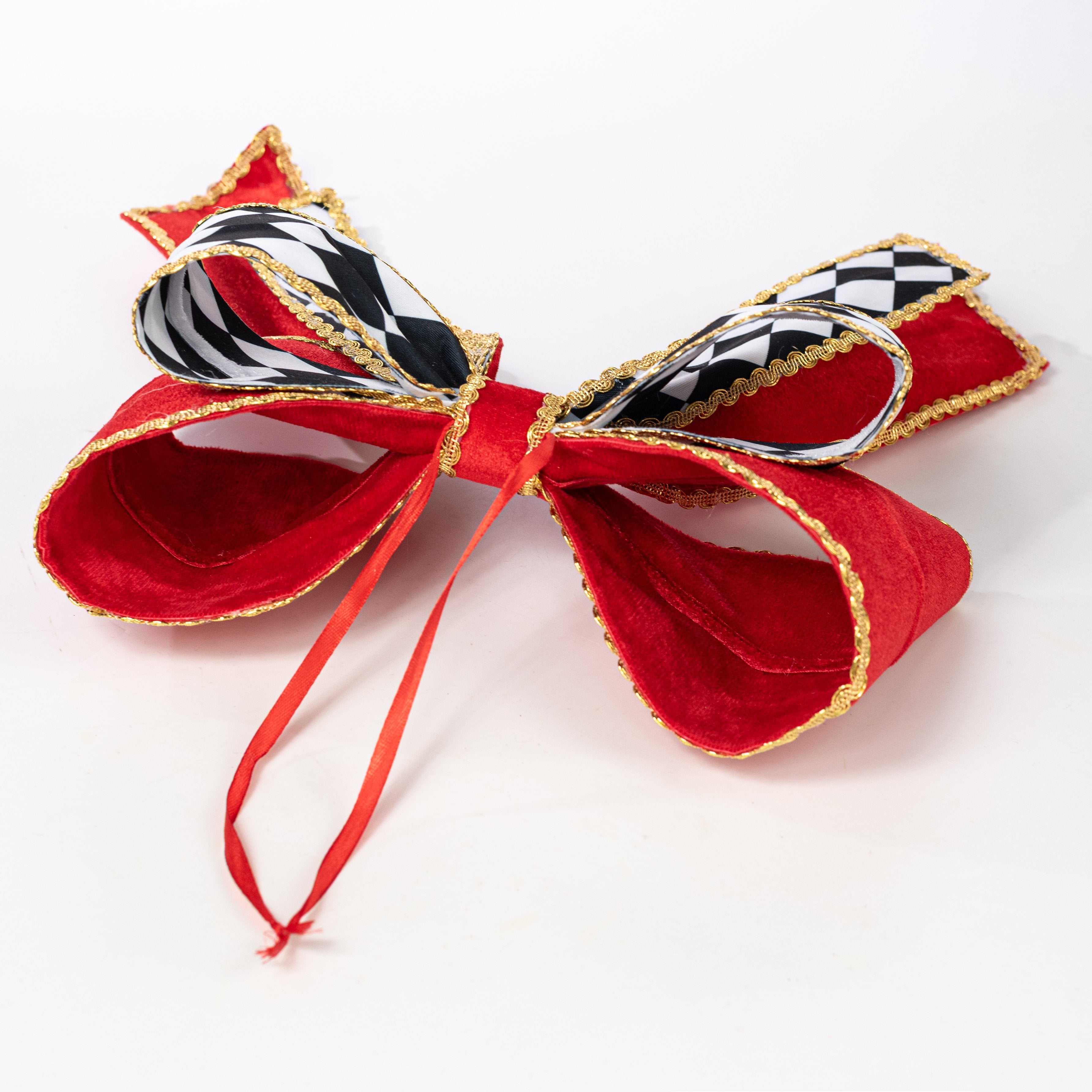15" x 12" Velvet Harlequin Bow: Red, Black & White detail photo 3