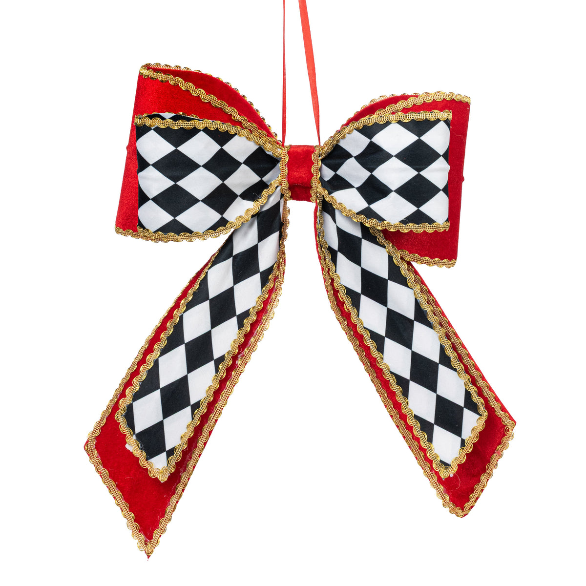 15" x 12" Velvet Harlequin Bow: Red, Black & White Item Number: 86664RDBKWT