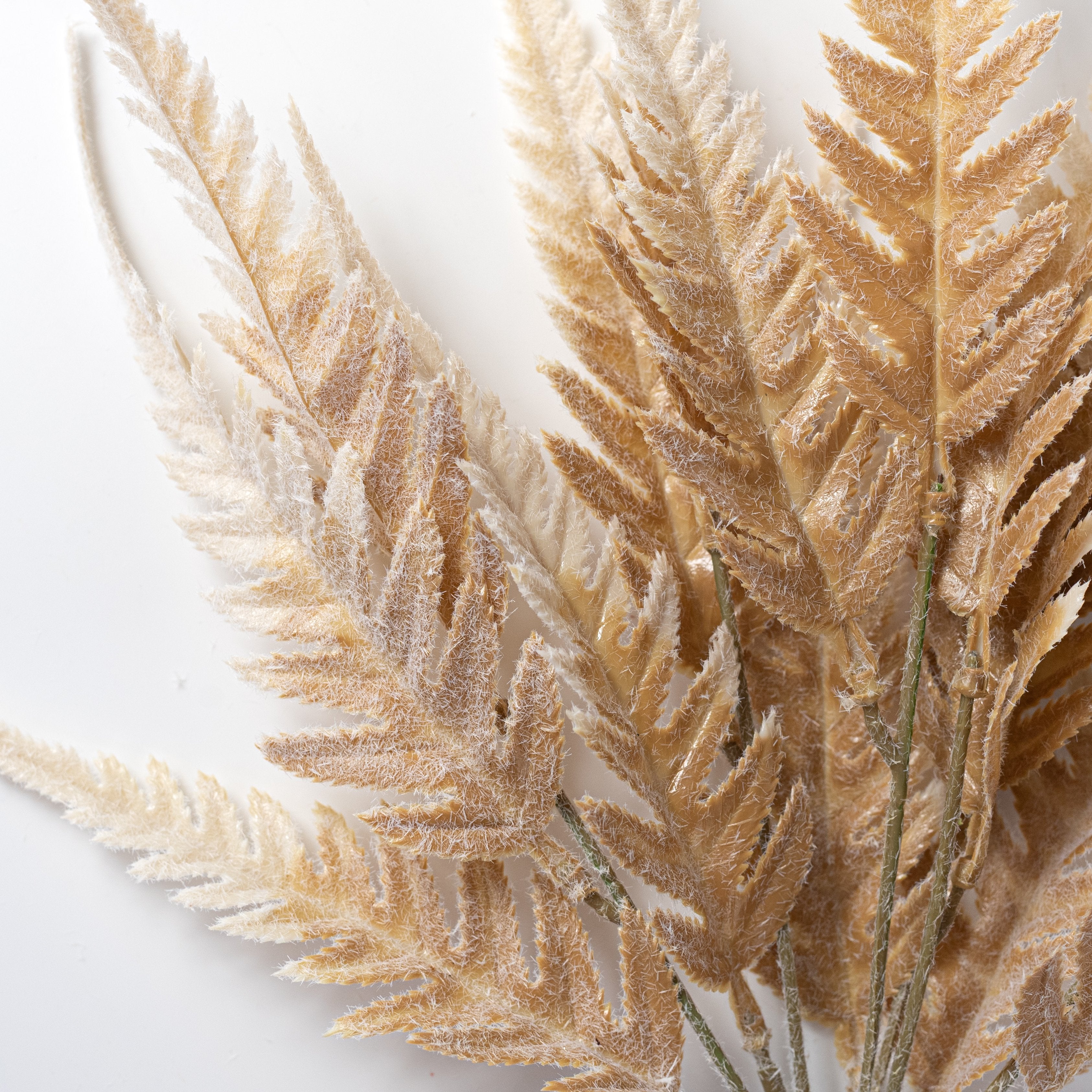 15" Flocked Fall Fern Leaves Bush: Beige Lifestyle Photo