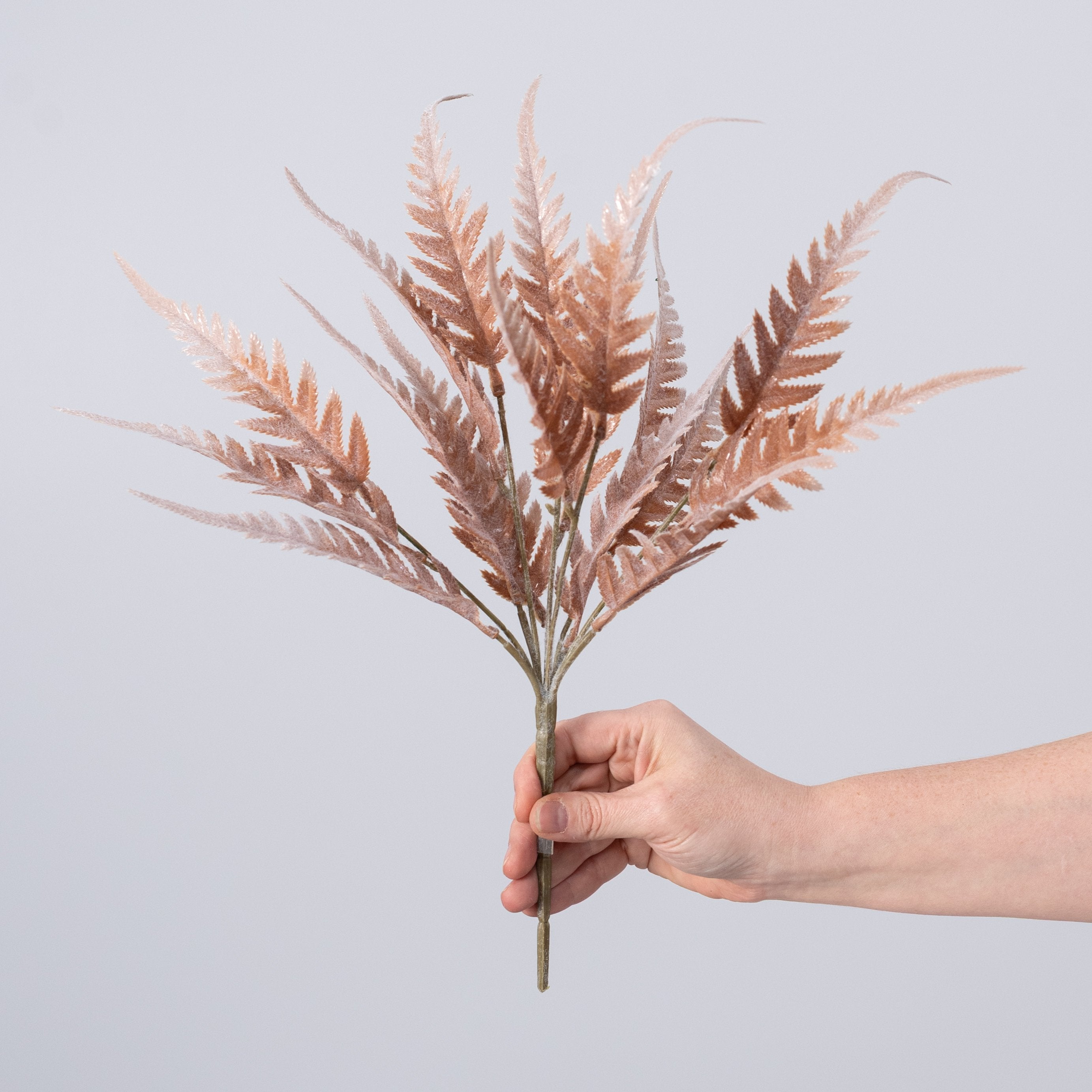 15" Flocked Fall Fern Leaves Bush: Dusty Terracotta detail photo 3