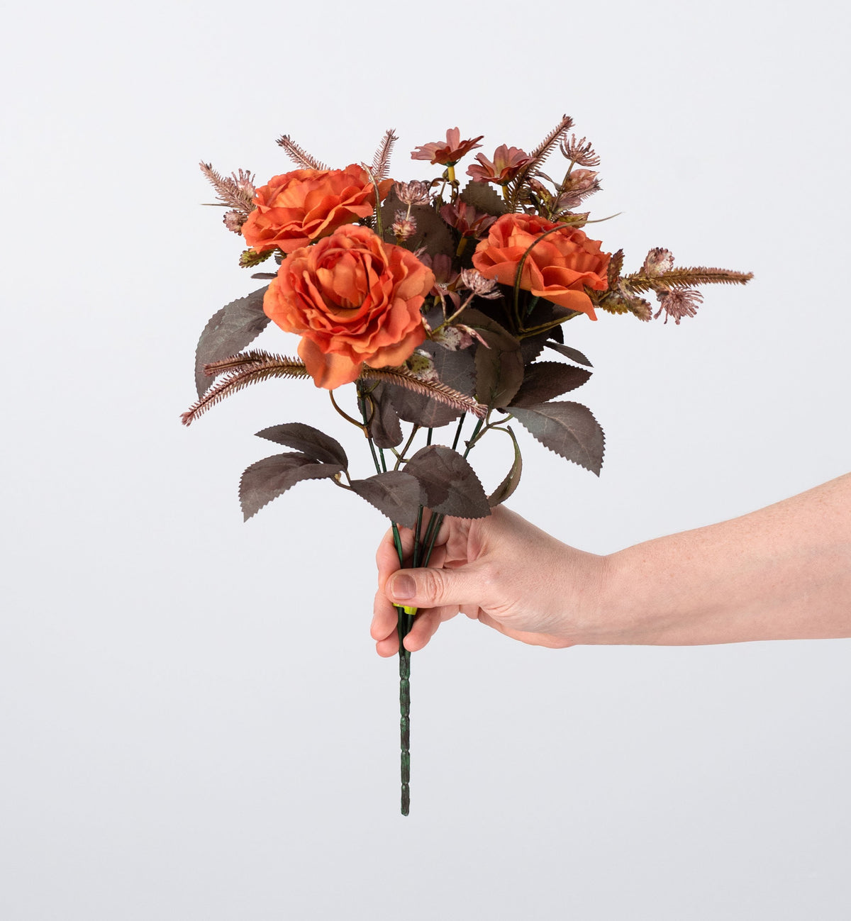 15" Mixed Rose & Foliage Bush: Orange & Brown (5 Stem) detail photo 3