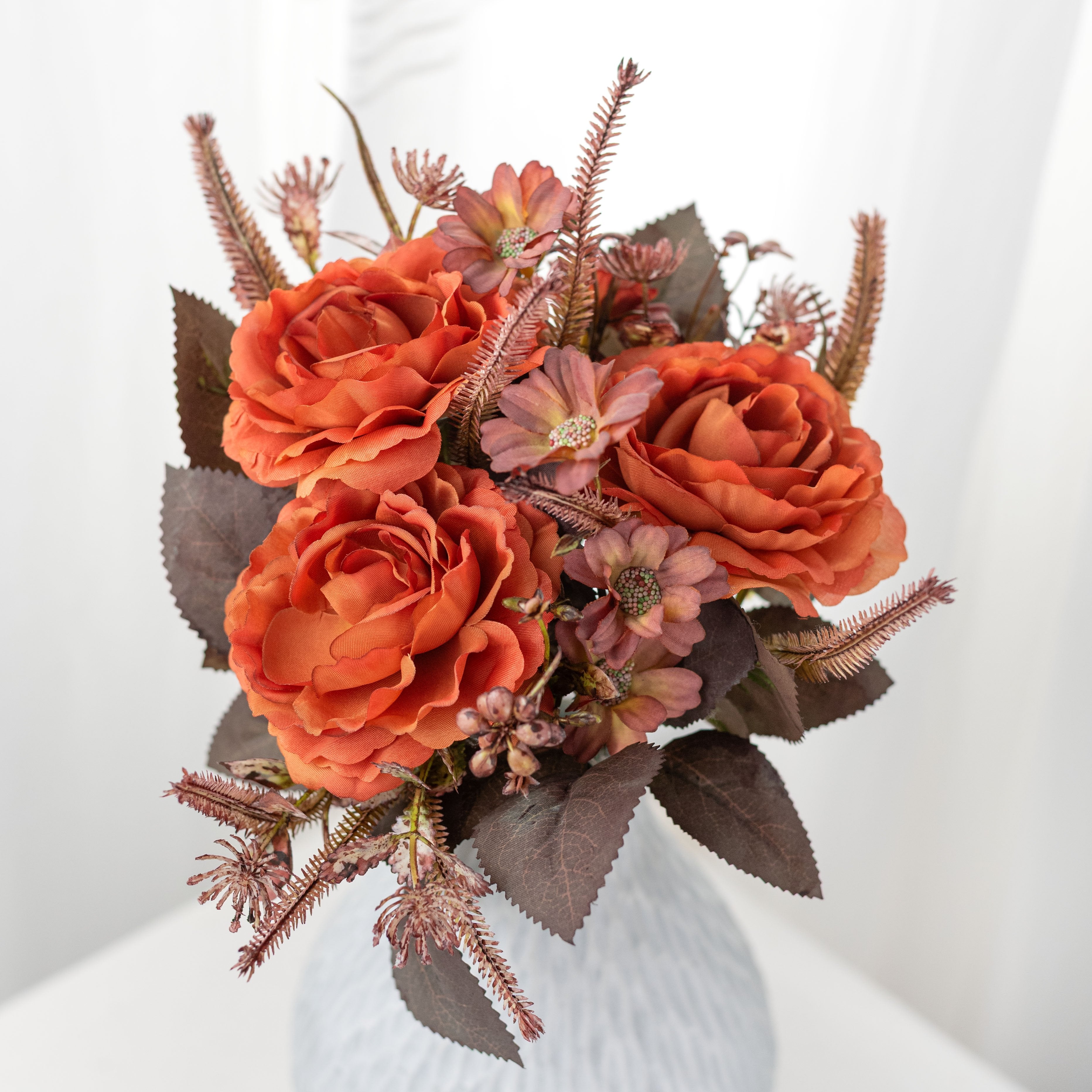 15" Mixed Rose & Foliage Bush: Orange & Brown (5 Stem) Item Number: 57452TARRA